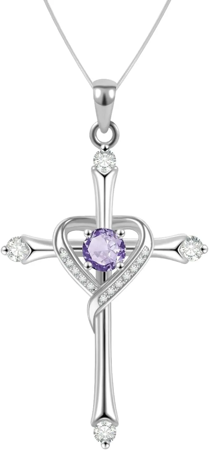 Cross Necklace for Women 925 Sterling Silver Cross Necklace Baptism Christian Gifts for Women April CZ Birthstone Necklace Religious Gifts with Bible Box Women'S Crucifix Jewelry with Snake Chain