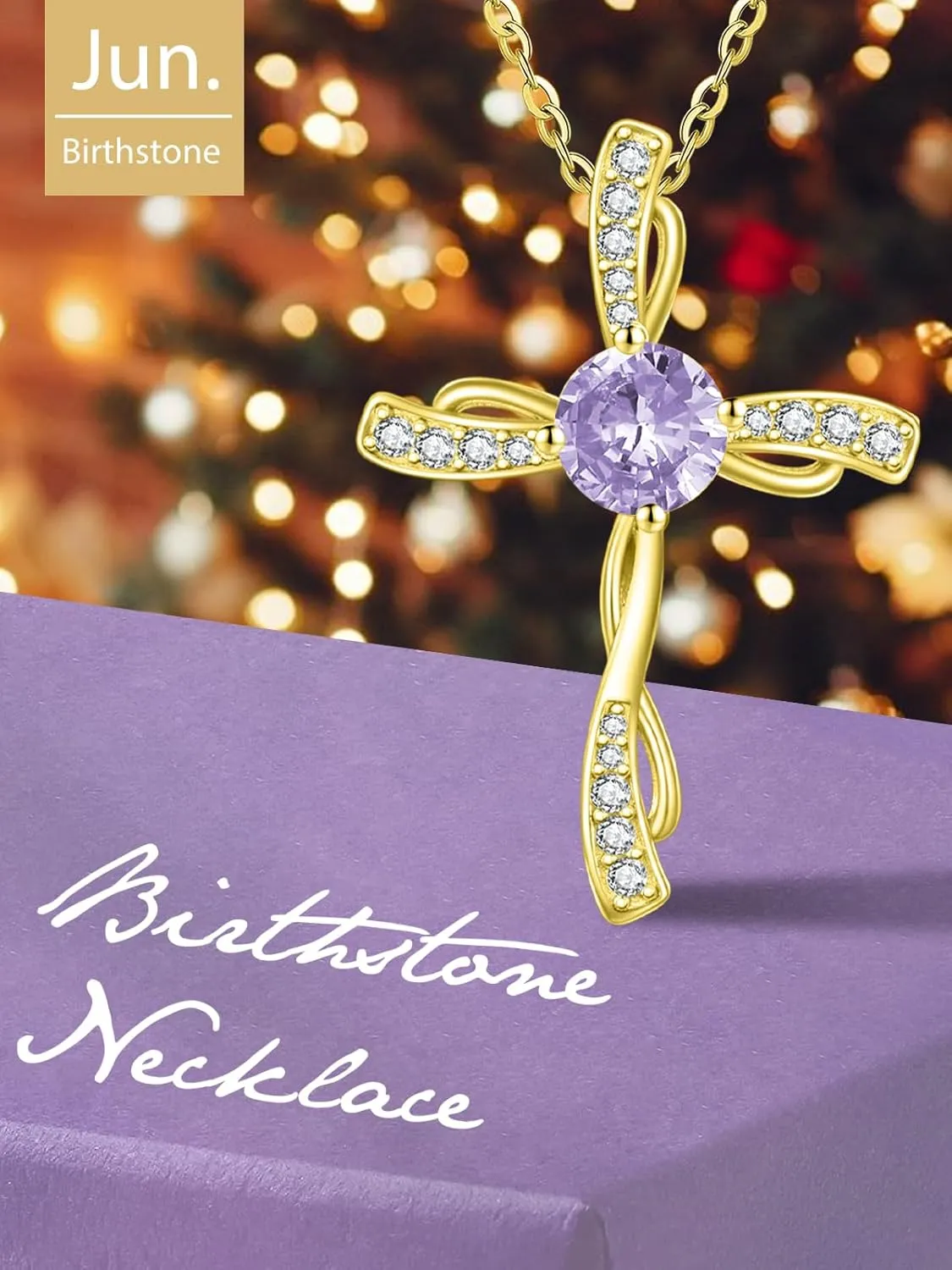 Cross Necklace for Women Gold Birthstone Cross Necklaces Wedding Anniversary Birthday Gift for Wife Mother Protection Christian Jewelry