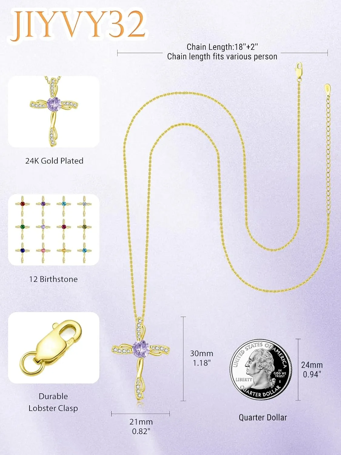 Cross Necklace for Women Gold Birthstone Cross Necklaces Wedding Anniversary Birthday Gift for Wife Mother Protection Christian Jewelry