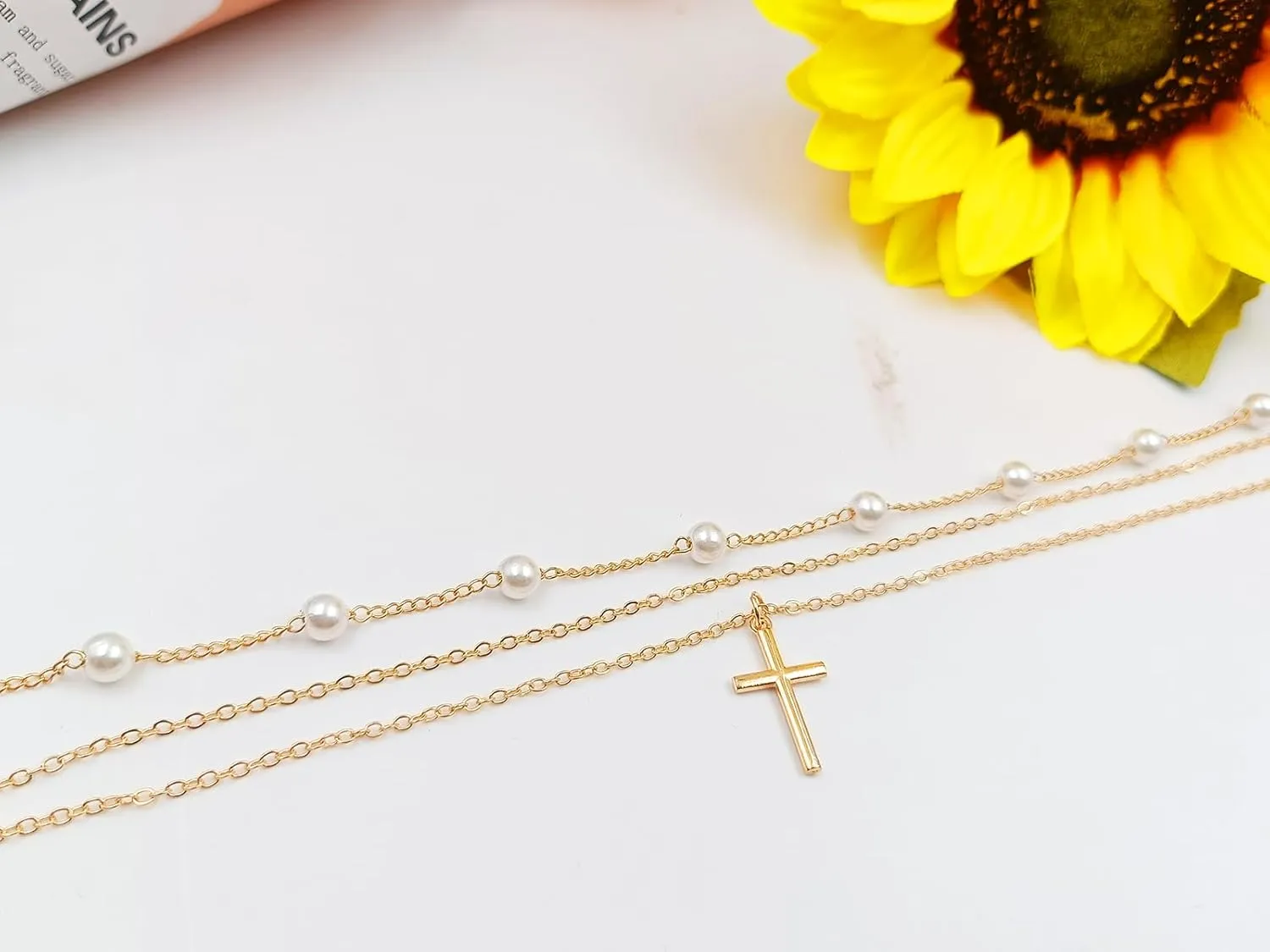 Cross Pearl Necklaces for Women,Dainty Layered Cross Choker Necklace Crystal Zircon Pearl Pendant Necklace Cross Necklace Minimalist Trendy Jewelry