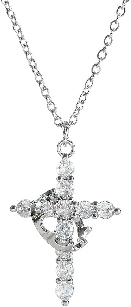 Crown Cross Pendant Necklaces for Women Gold & Silver Dainty Cubic Zirconia Cross Necklace First Communion & Faith Jewelry Elegant Christian Gift