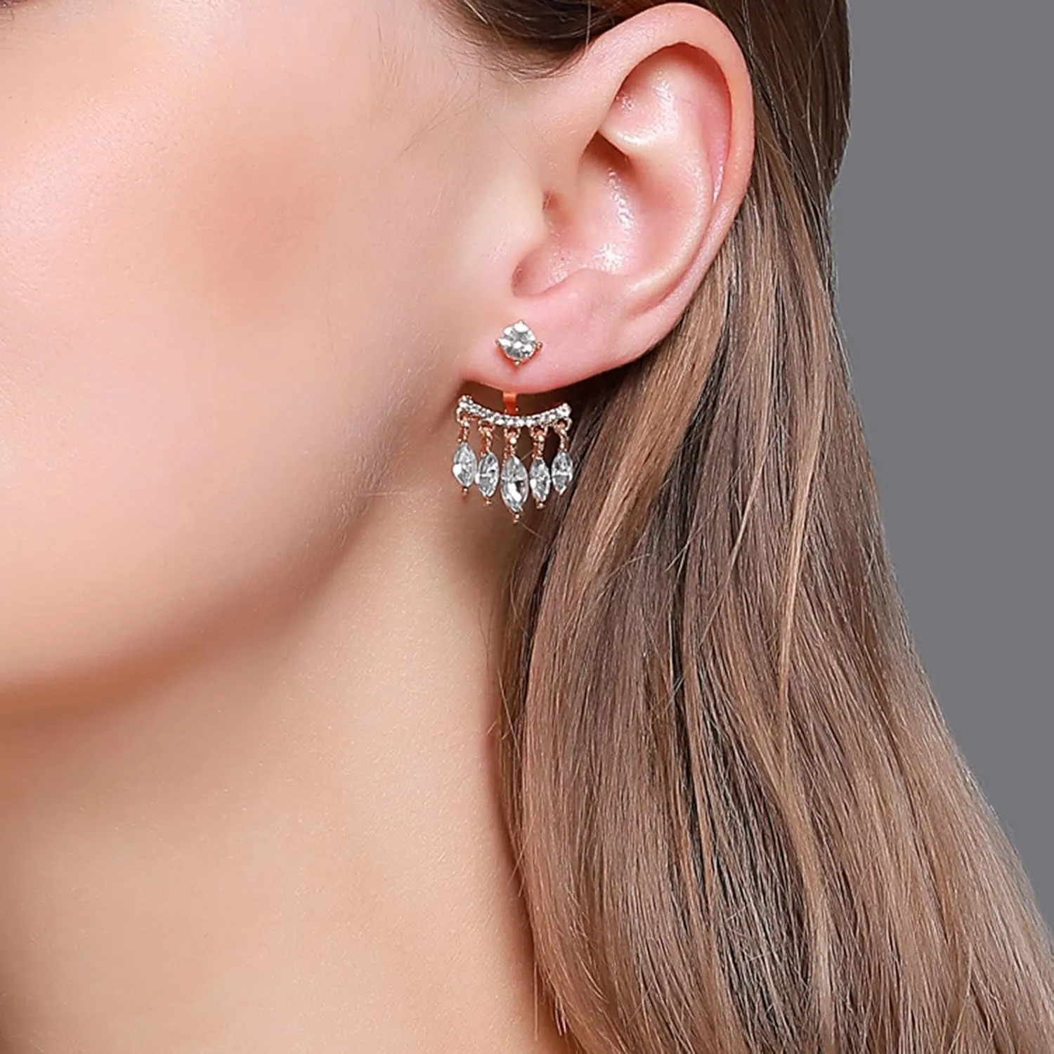 Cubic Zirconia Ear Jacket Earring Rhinestone Tassel Dangle Earrings Shiny CZ Ear Climber Front Back Earring Vintage Crystal Chandelier Drop Earrings Wedding Bridal Jewelry for Women