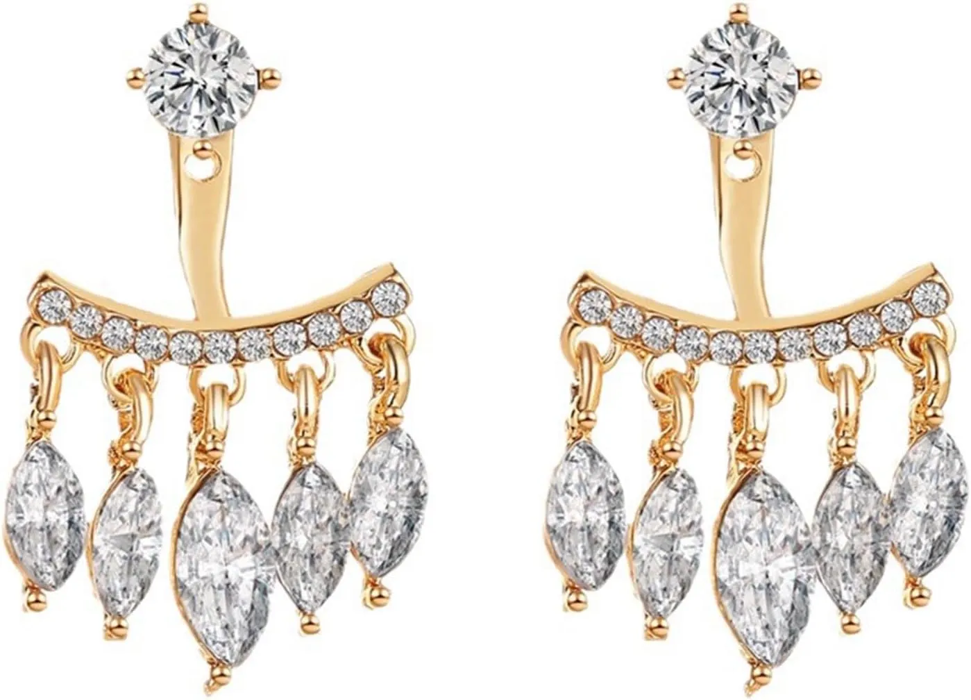 Cubic Zirconia Ear Jacket Earring Rhinestone Tassel Dangle Earrings Shiny CZ Ear Climber Front Back Earring Vintage Crystal Chandelier Drop Earrings Wedding Bridal Jewelry for Women