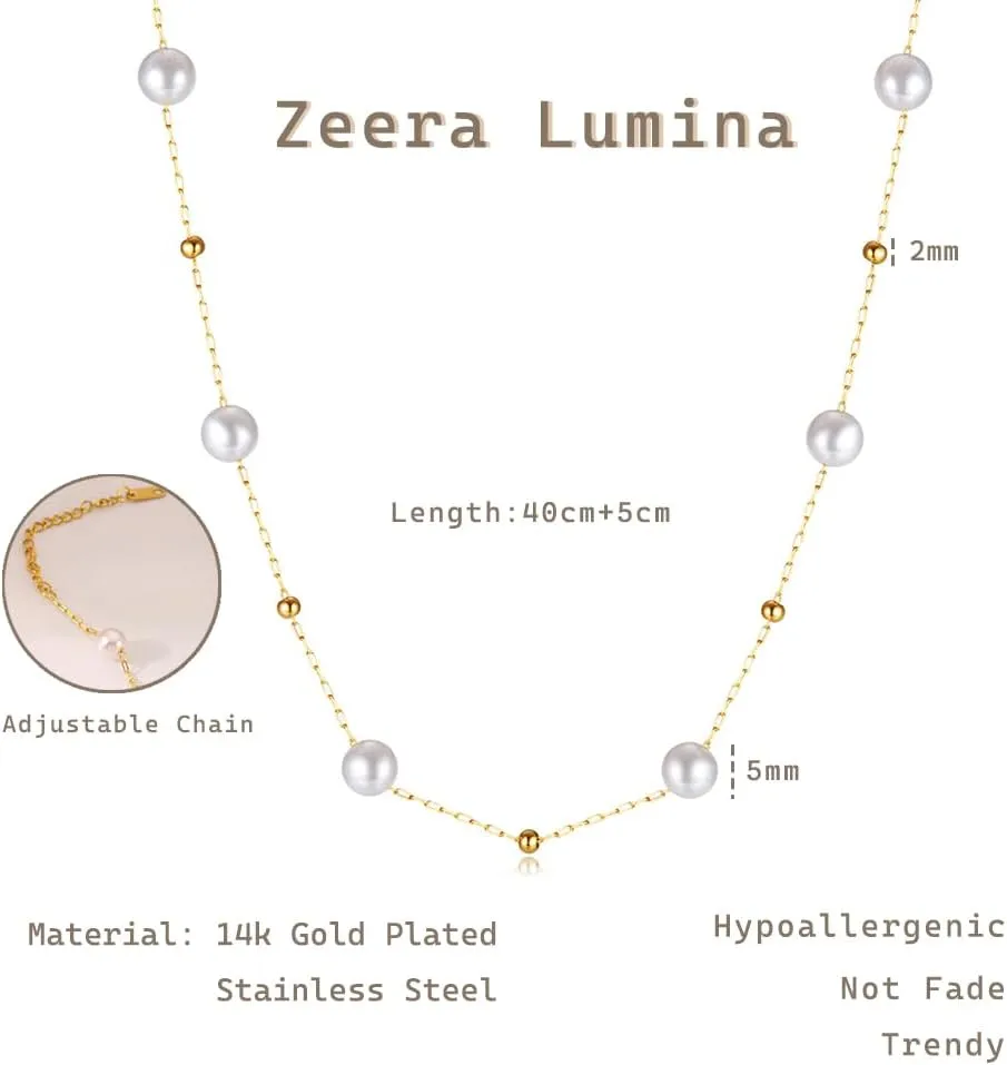 Dainty Pearl Necklaces for Women 14k Gold Plating White Tiny Daisy Pearl Beaded Chain Flower Necklace Trendy Simple for Women Teen Girls Daisy Gift Bride Necklace Wedding Jewelry