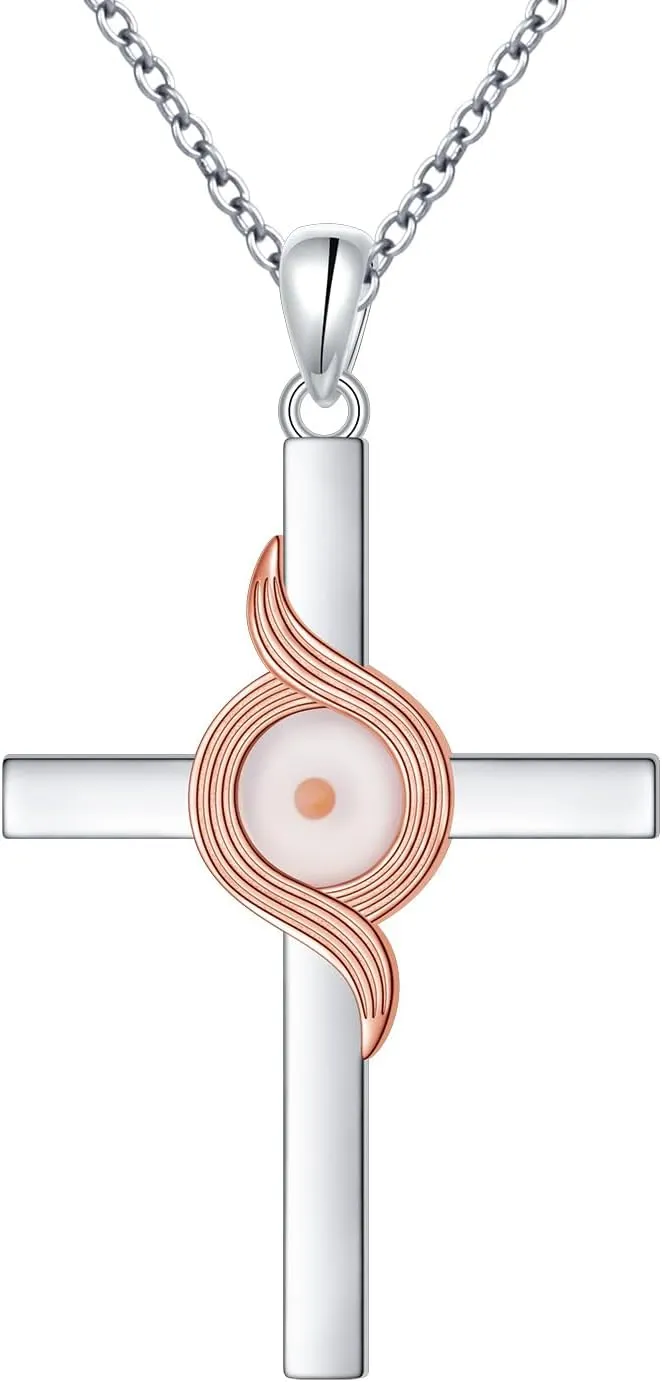 DAOCHONG Faith Necklace 925 Sterling Silver Christian Cross Pendant with Chain Necklaces for Women Birthday Gifts Jeweley
