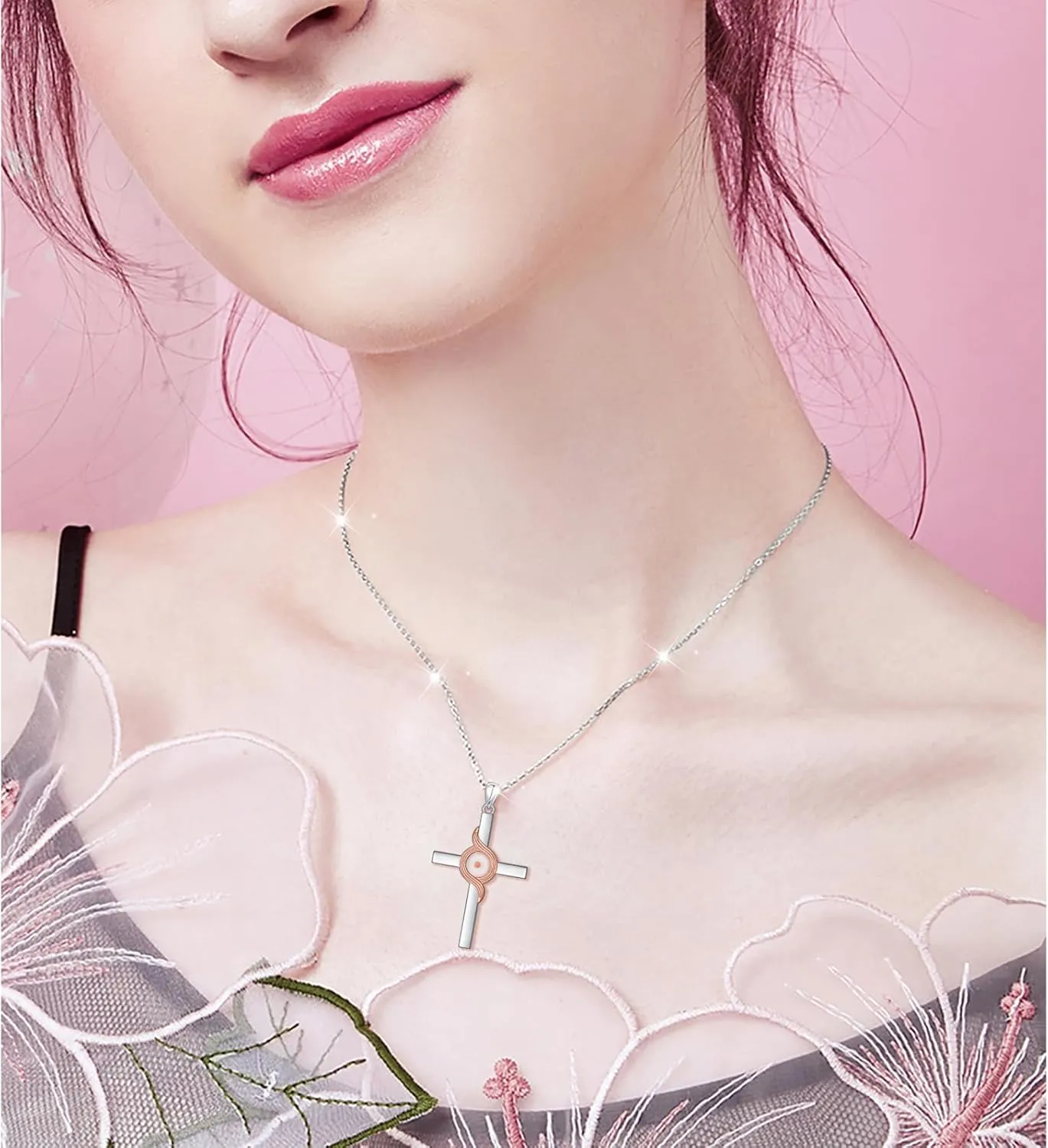 DAOCHONG Faith Necklace 925 Sterling Silver Christian Cross Pendant with Chain Necklaces for Women Birthday Gifts Jeweley