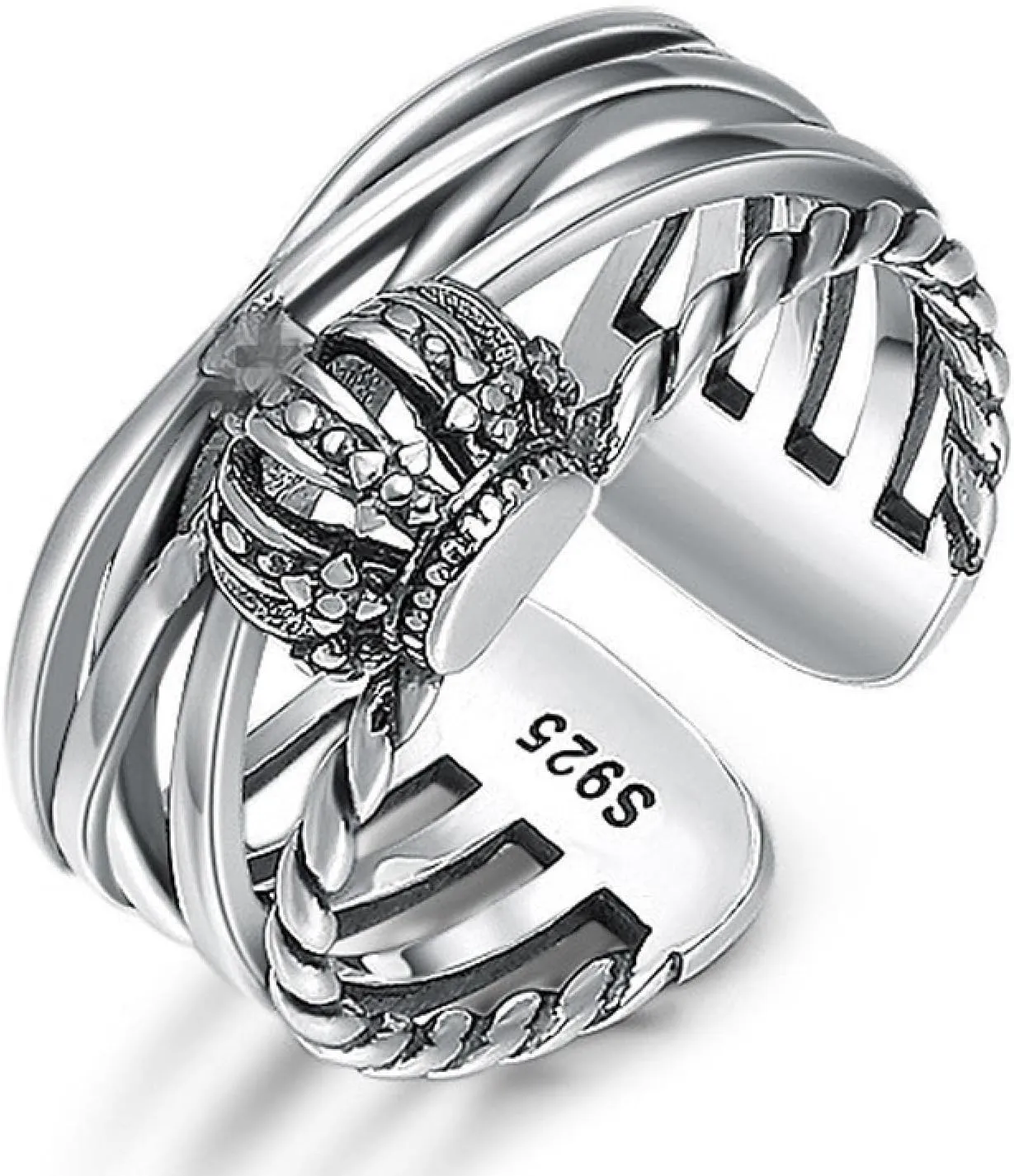 DELURA Sterling Silver Smiley, Crown Adjustable Rings