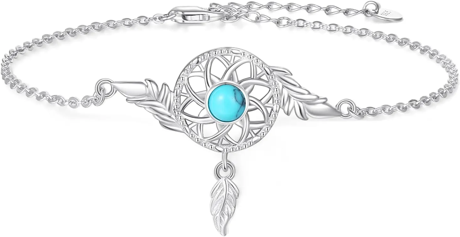 Dream Catcher Bracelet 925 Sterling Silver Flower Dreamcatcher Bracelet for Women Adjustable 7 2in Link Chain Bracelets Jewelry Gifts