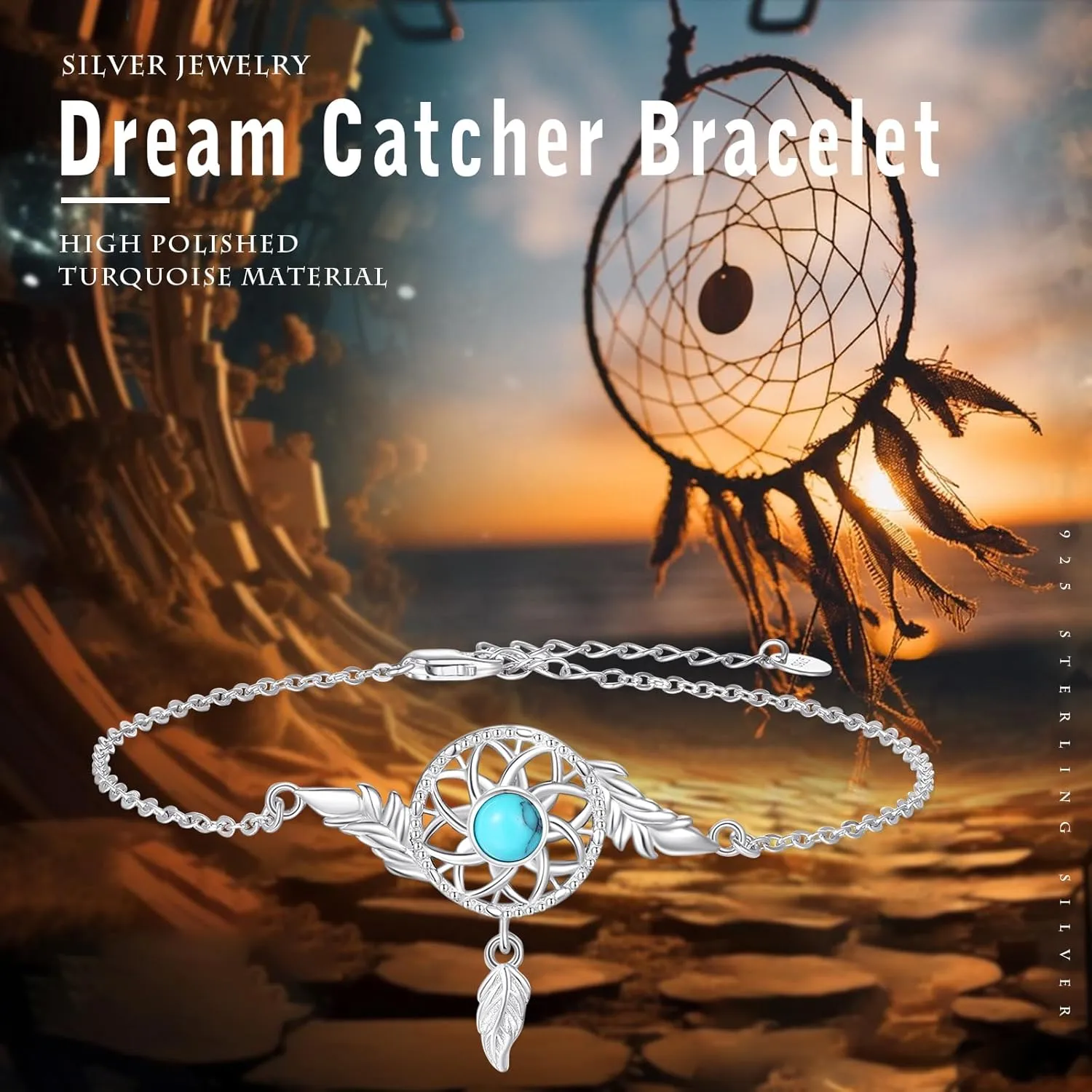 Dream Catcher Bracelet 925 Sterling Silver Flower Dreamcatcher Bracelet for Women Adjustable 7 2in Link Chain Bracelets Jewelry Gifts