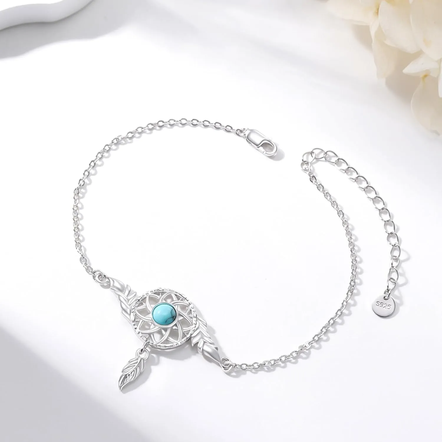 Dream Catcher Bracelet 925 Sterling Silver Flower Dreamcatcher Bracelet for Women Adjustable 7 2in Link Chain Bracelets Jewelry Gifts
