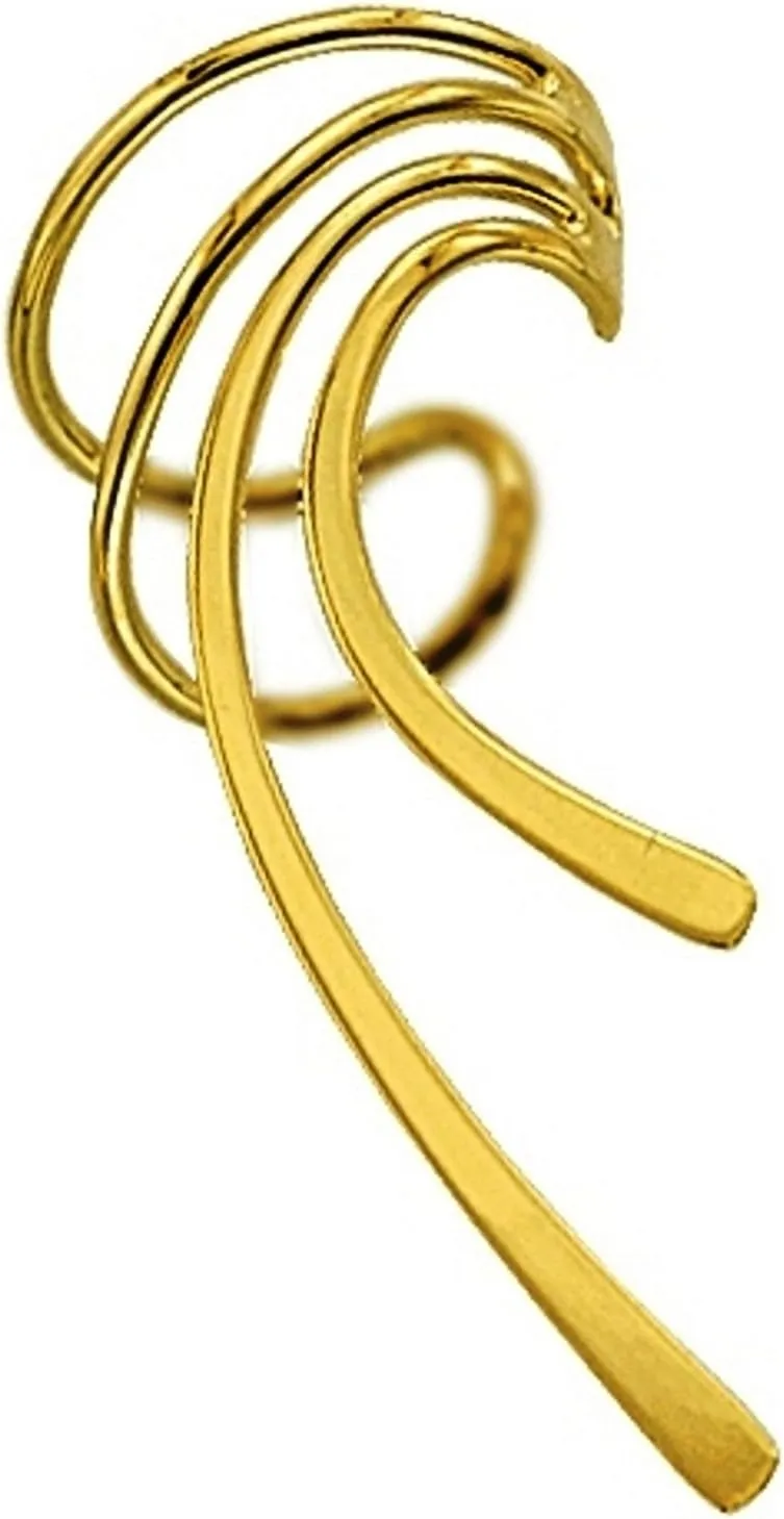 Ear Charms Classic Long Wave Ear Cuff Non-pierced Wrap Earring/Jacket Wrap Single Right in Gold Over Sterling Silver