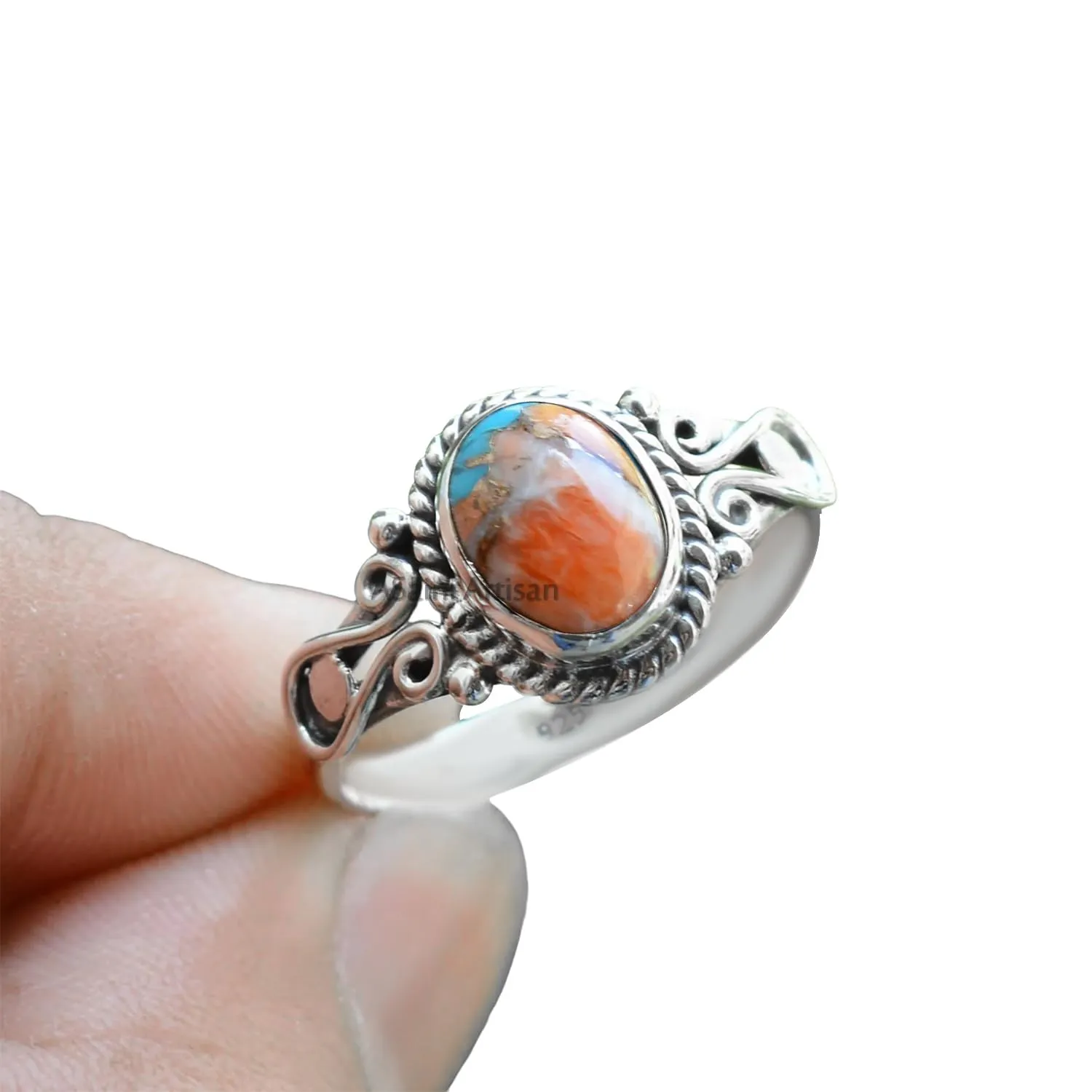 Elegance in Every Detail: Handmade 925 Sterling Silver Rings with 6x8 Oval Natural Gemstones (US Ring size 6, Oyster Copper Turquoise)