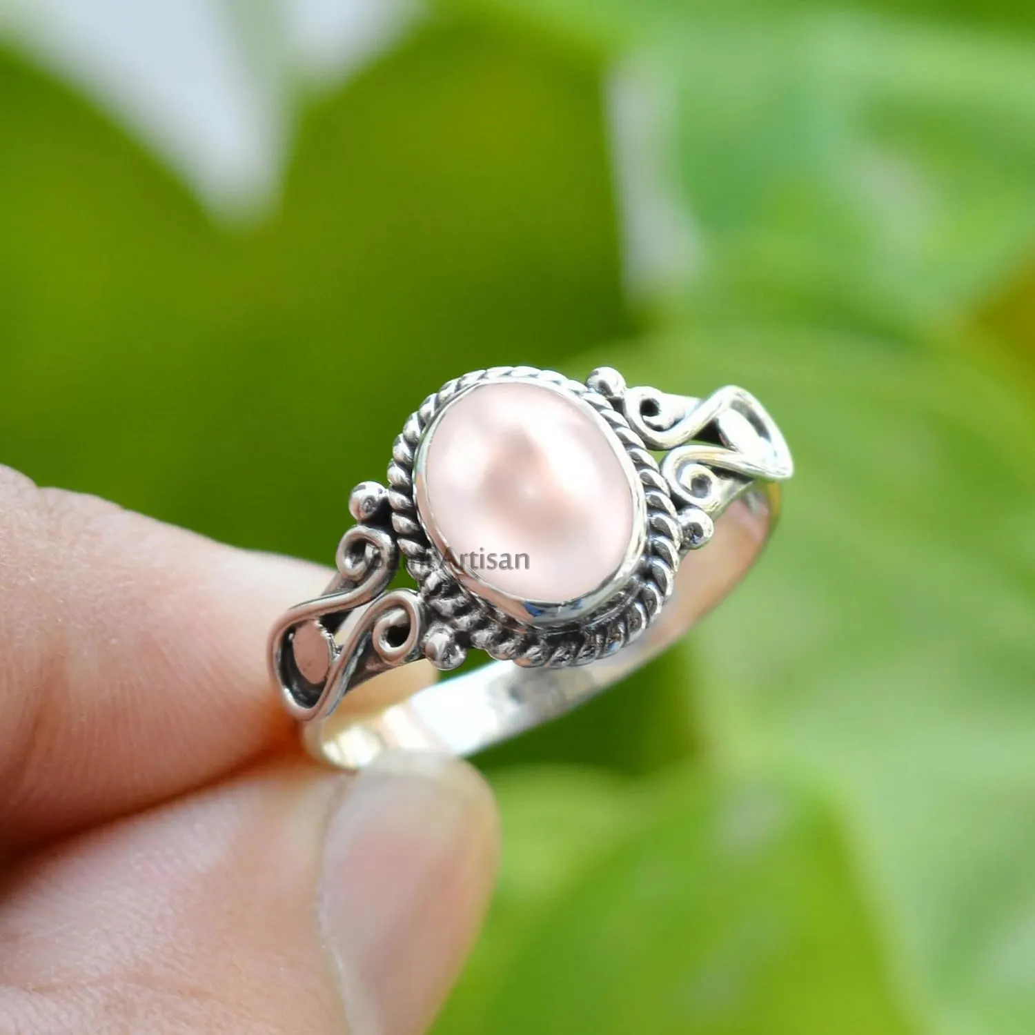 Elegance in Every Detail: Handmade 925 Sterling Silver Rings with 6x8 Oval Natural Gemstones (US Ring size 7, Pearl)