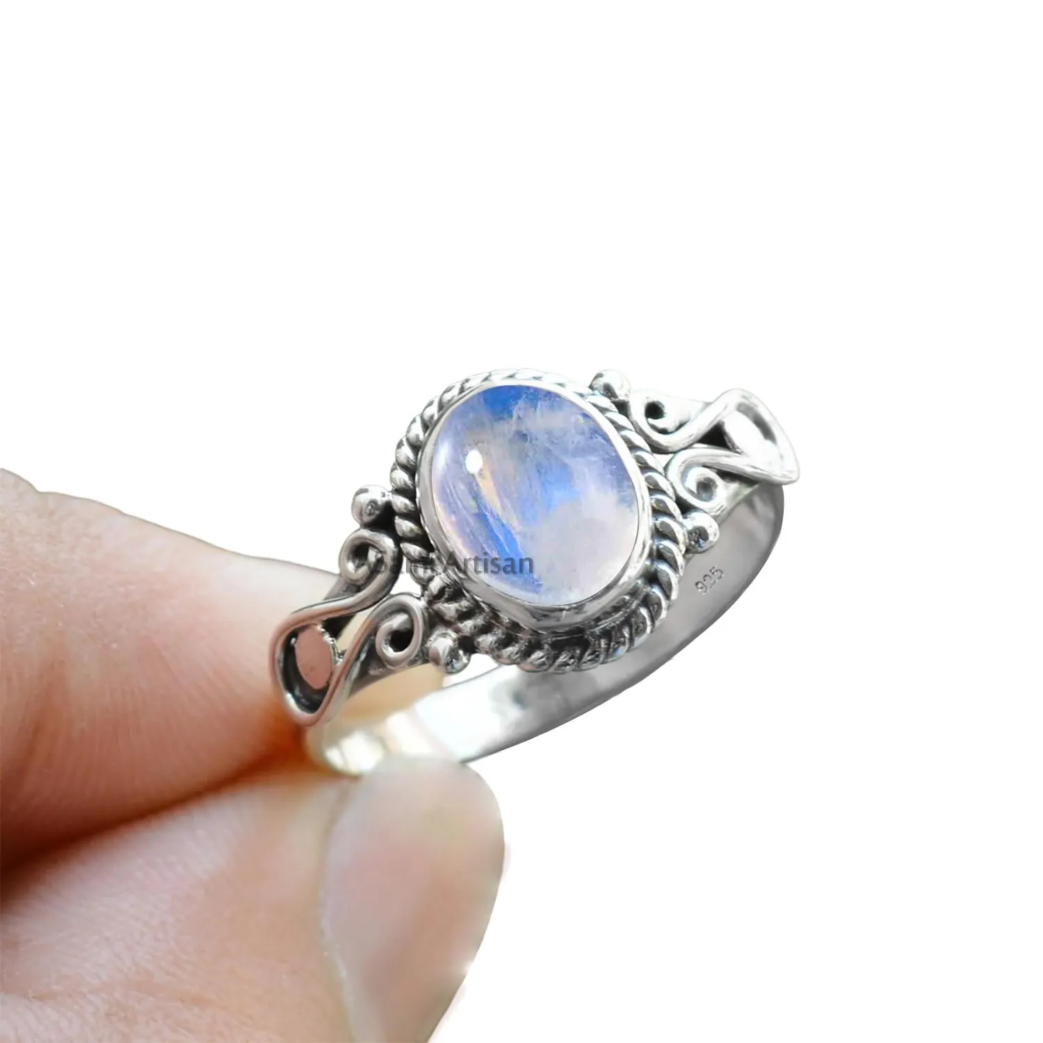 Elegance in Every Detail: Handmade 925 Sterling Silver Rings with 6x8 Oval Natural Gemstones (US Ring size 7.5, Moonstone)