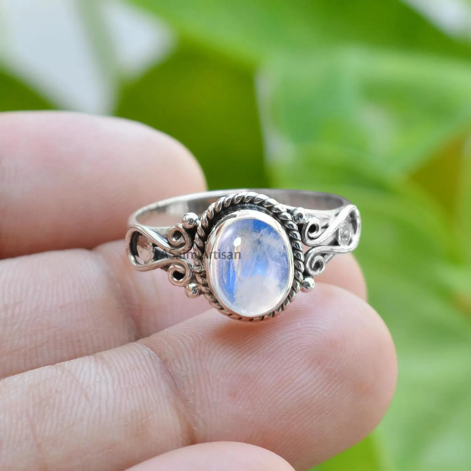 Elegance in Every Detail: Handmade 925 Sterling Silver Rings with 6x8 Oval Natural Gemstones (US Ring size 7.5, Moonstone)