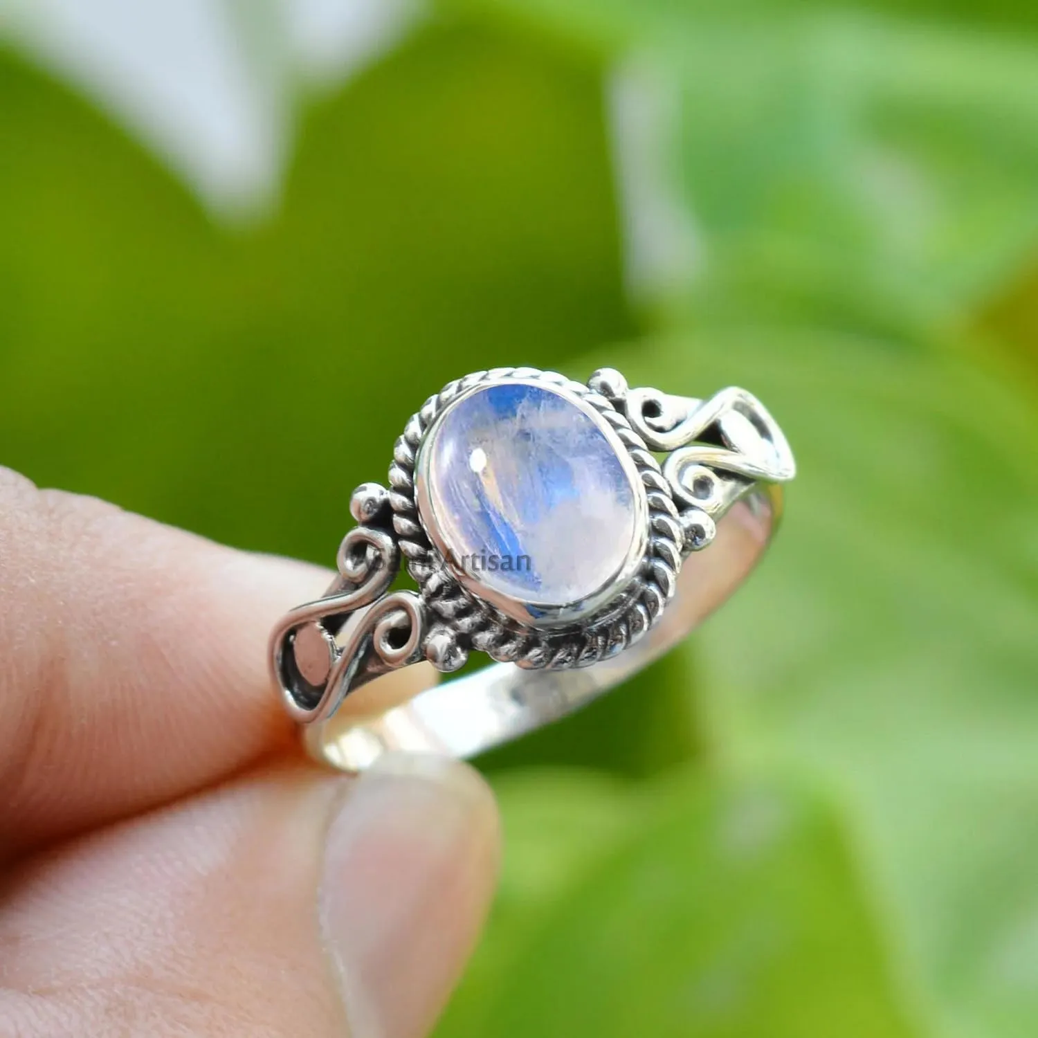 Elegance in Every Detail: Handmade 925 Sterling Silver Rings with 6x8 Oval Natural Gemstones (US Ring size 7.5, Moonstone)