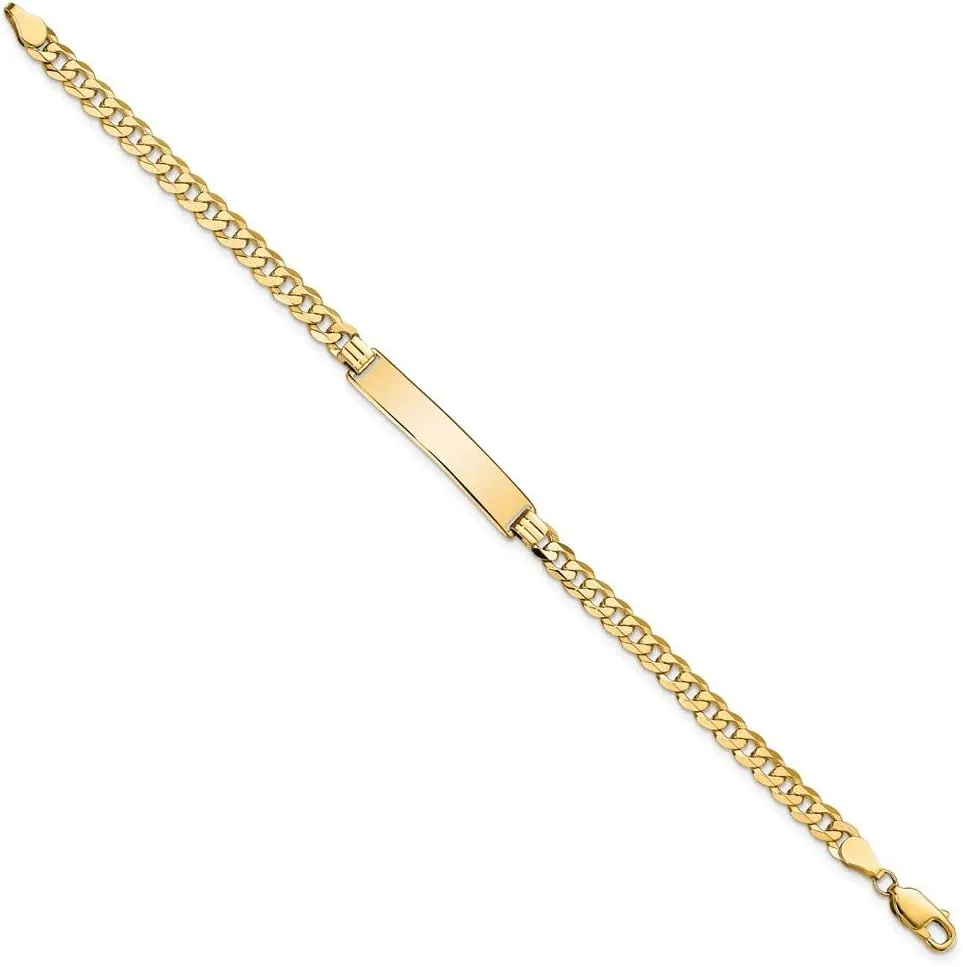 Engravable Personalized Custom 10K Yellow Gold Flat Curb Link ID Bracelet For Women Length 7 inches Width 6.4 mm