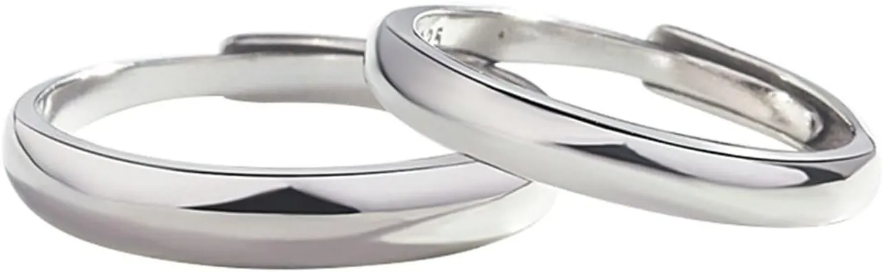 Engraving Rings Wedding Rings Couples,925 Sterling Silver Rings Adjustable Promise Couple,Round Polished Engagement Rings Silver