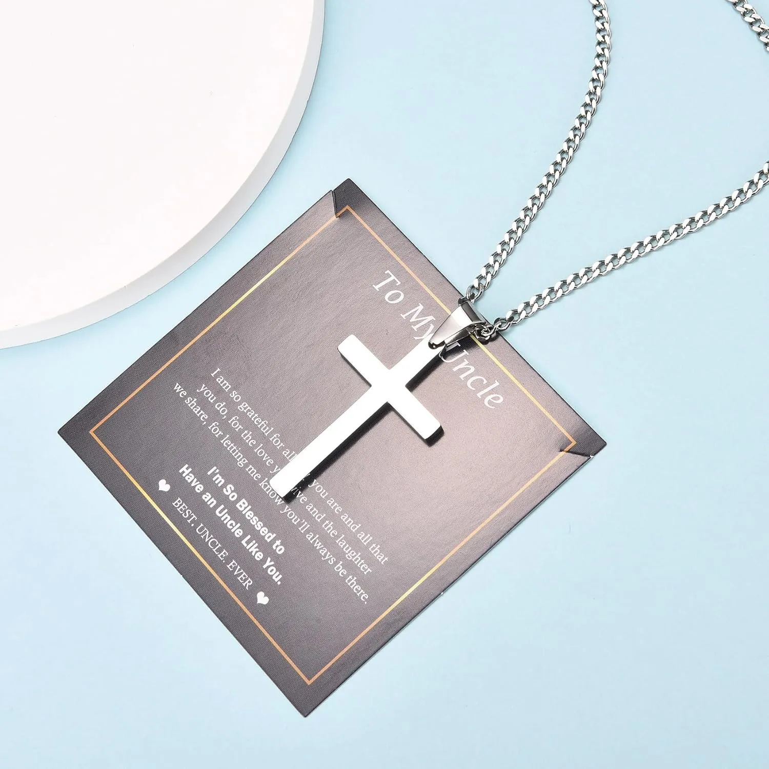 EPIRORA Cross Necklaces Gifts for Men, Silver Cuban Link Chain Necklace Gifts for Dad Son Grandson Uncle Nephew Boyfriend