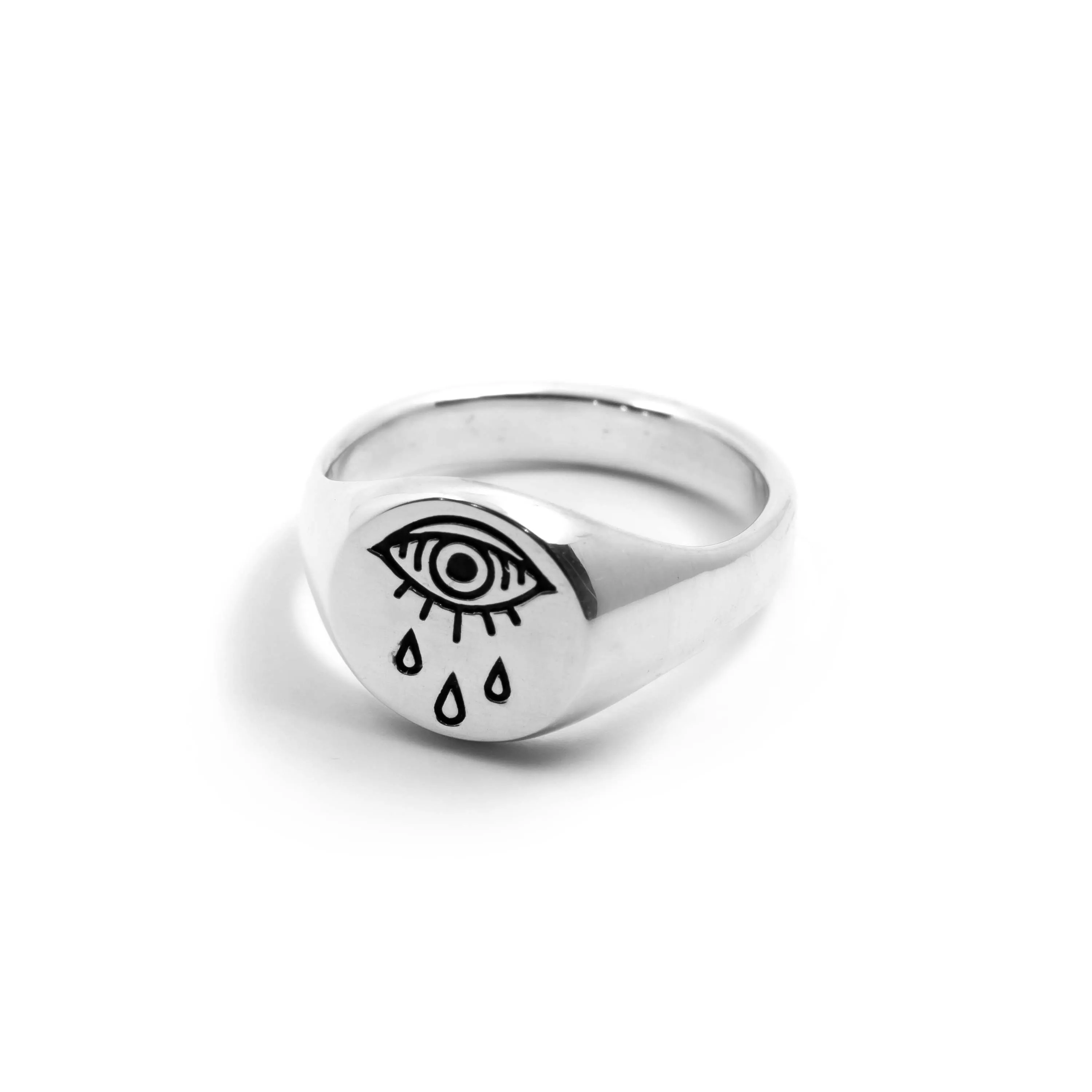 Evil Eye Teardrop Signet Ring in Sterling Silver