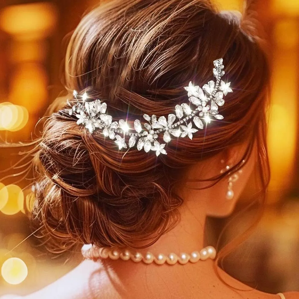 EVILD Rhinestone Bride Wedding Hair Accessories Silver Diamond Hair Pieces for Women