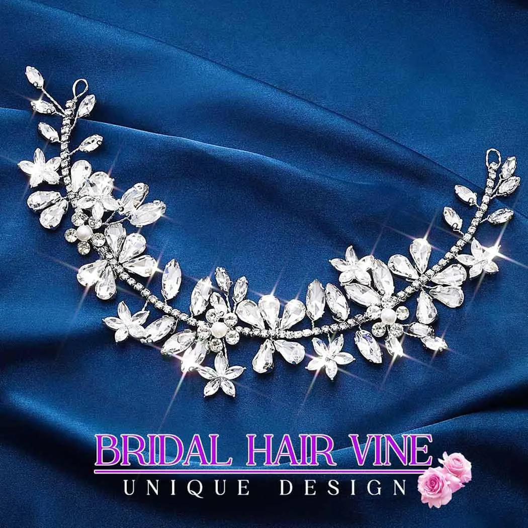 EVILD Rhinestone Bride Wedding Hair Accessories Silver Diamond Hair Pieces for Women
