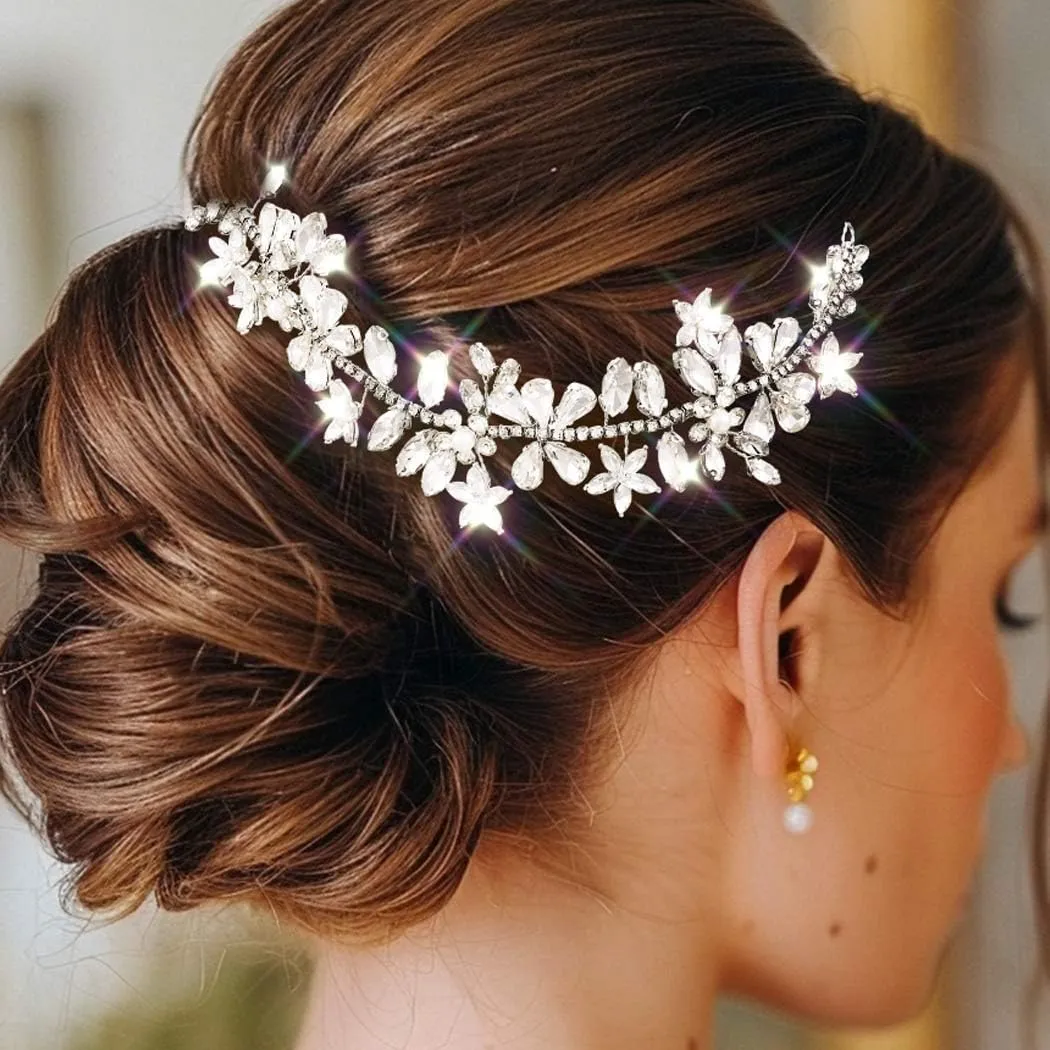 EVILD Rhinestone Bride Wedding Hair Accessories Silver Diamond Hair Pieces for Women