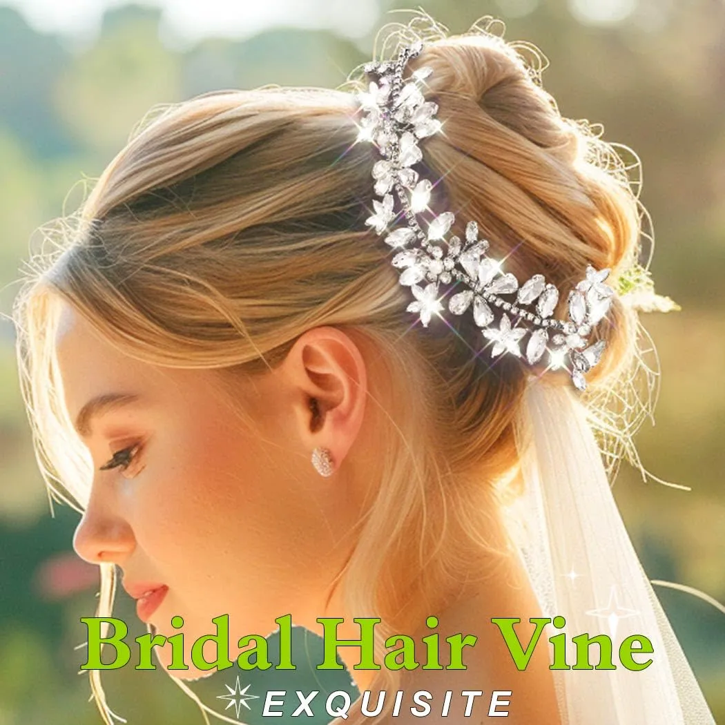 EVILD Rhinestone Bride Wedding Hair Accessories Silver Diamond Hair Pieces for Women