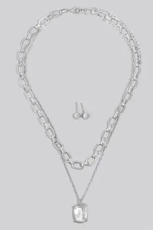 Faceted Gem Pendant Silver Necklace