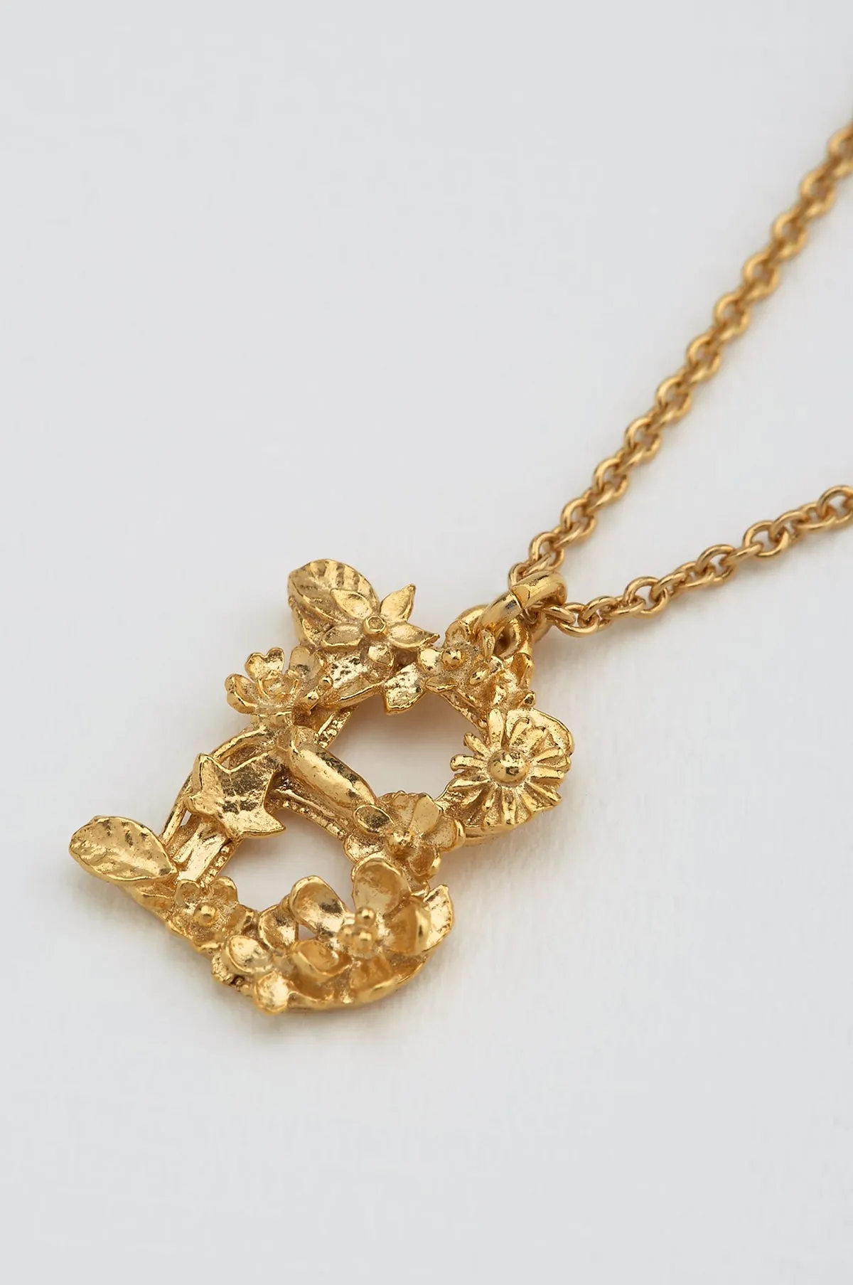 Floral Letter B Necklace Gold Plate