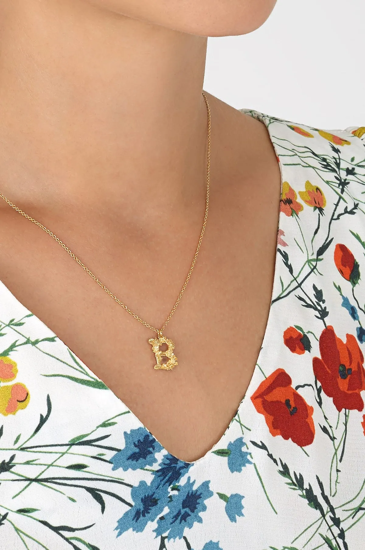 Floral Letter B Necklace Gold Plate