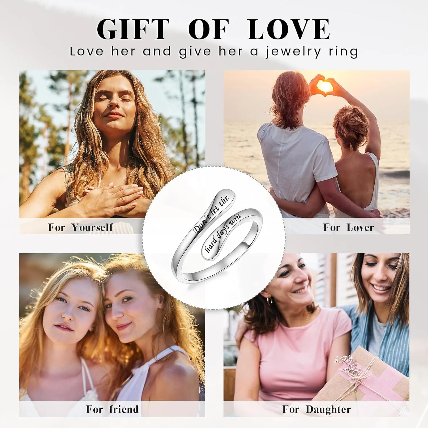 Fookduoduo 925 Sterling Silver Ring Inspirational Jewelry adjustable Wrap Open Rings for Women