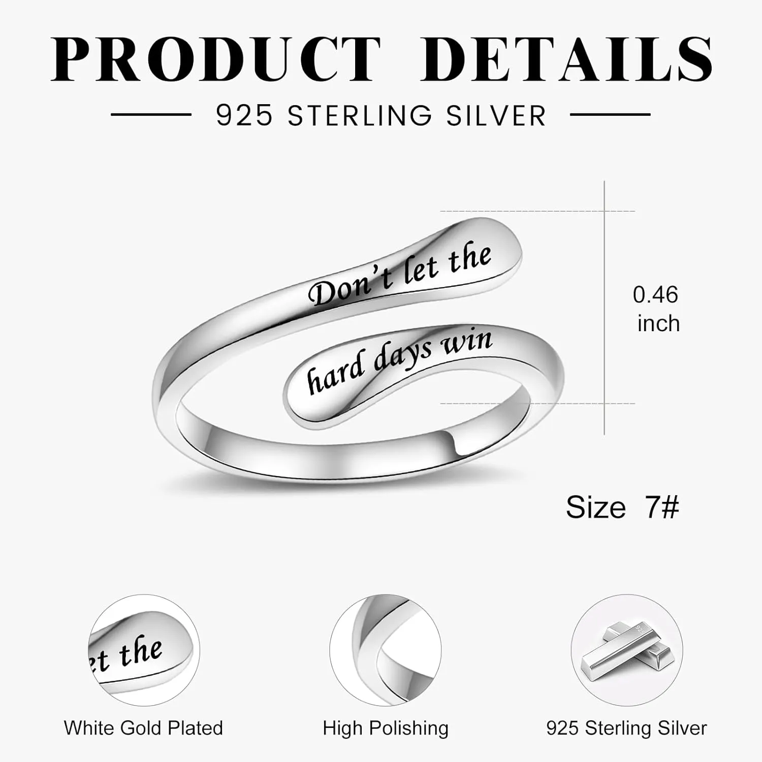 Fookduoduo 925 Sterling Silver Ring Inspirational Jewelry adjustable Wrap Open Rings for Women