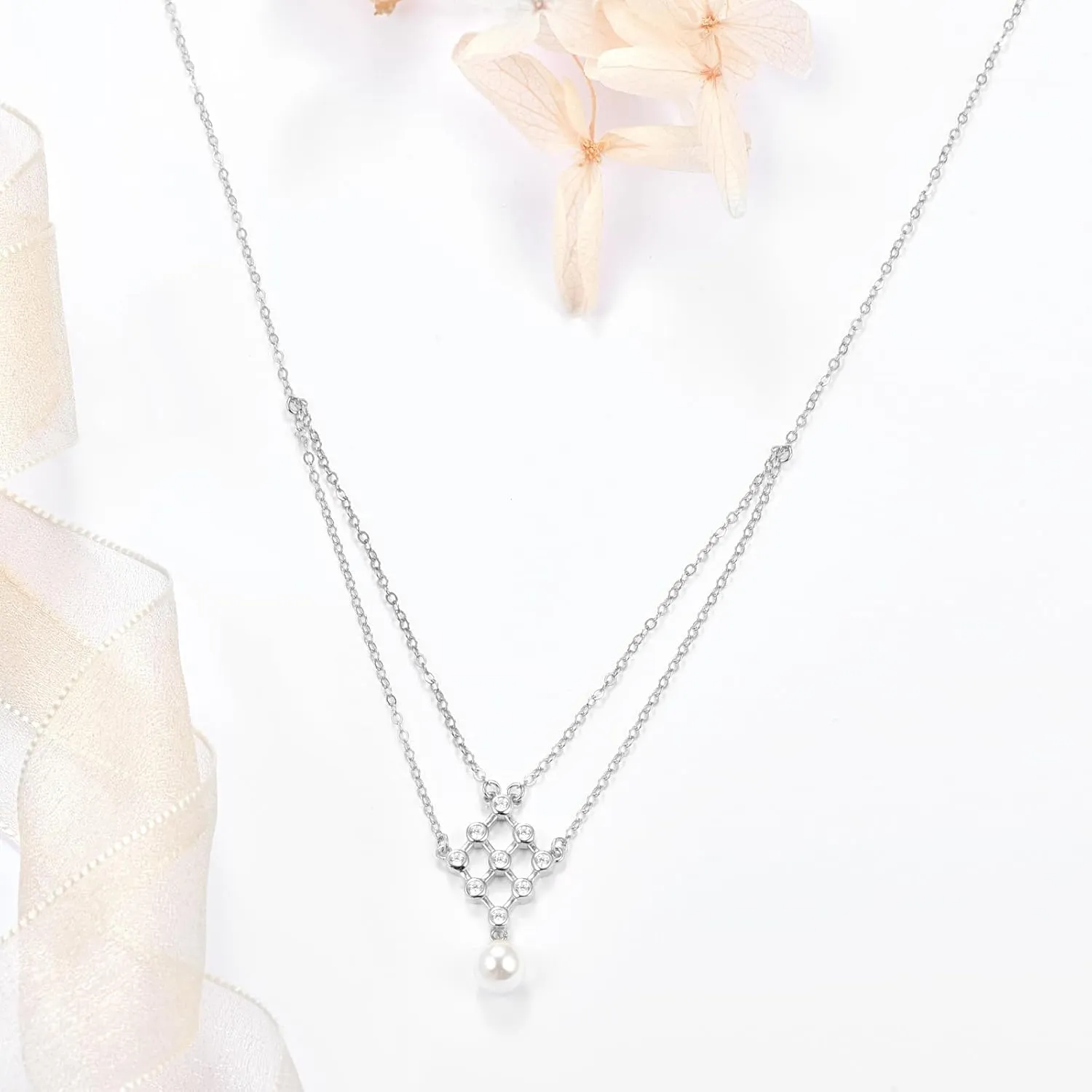 Freshwater Pearls Necklace 925 Sterling Silver White Single Pearl Necklaces Layered Pearl Necklace with Pendant Pearls Jewelry Gifts for Women