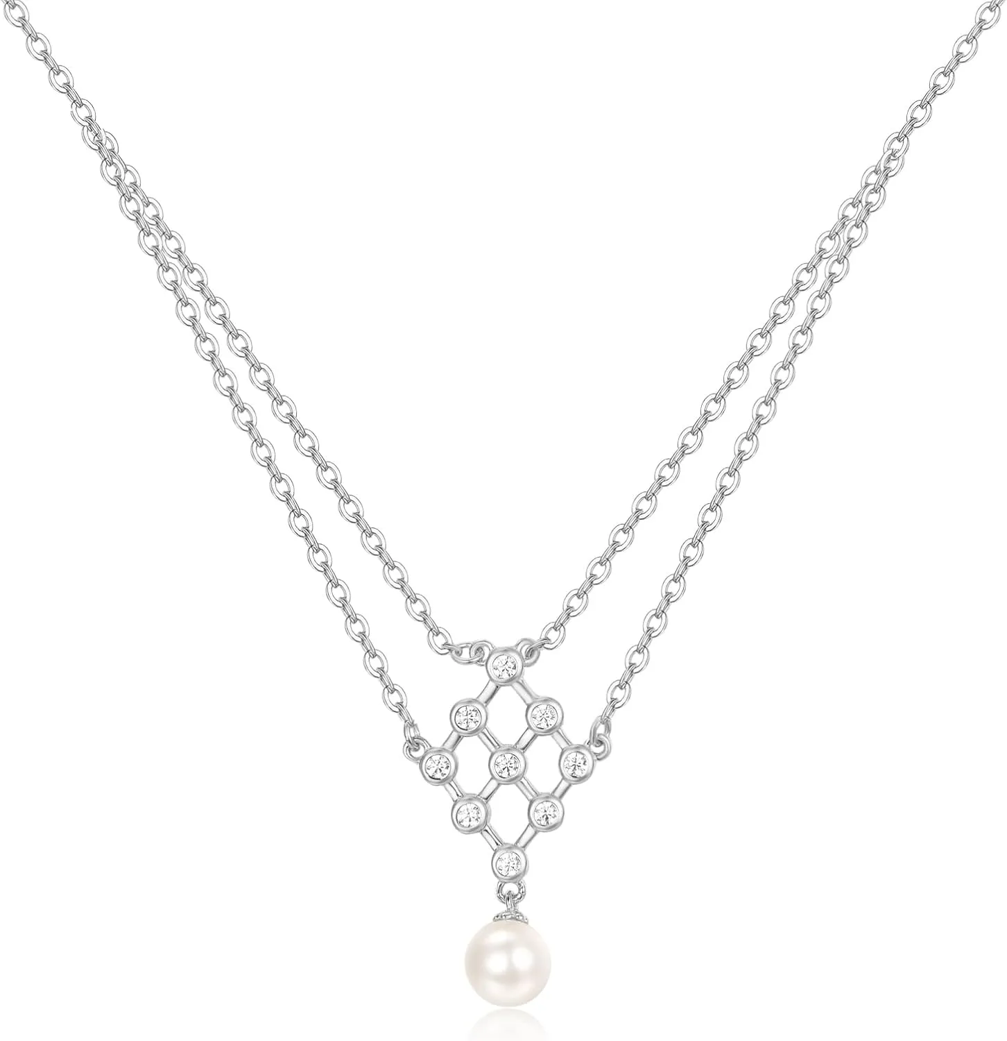 Freshwater Pearls Necklace 925 Sterling Silver White Single Pearl Necklaces Layered Pearl Necklace with Pendant Pearls Jewelry Gifts for Women