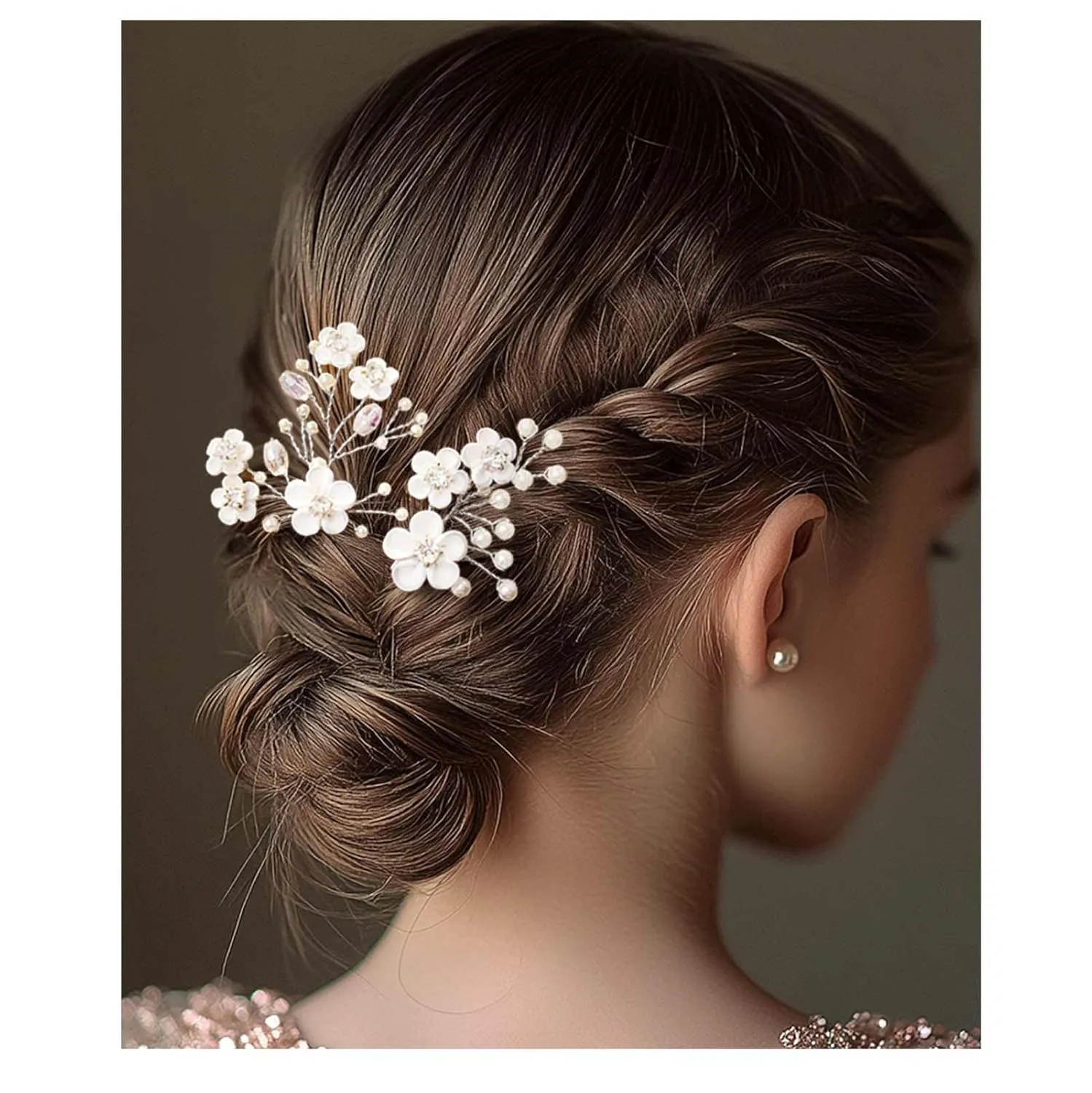 Fstrend Bridal Wedding Hair Pins White Flower Hair Clip Silver Bride Accessories for Women Girls