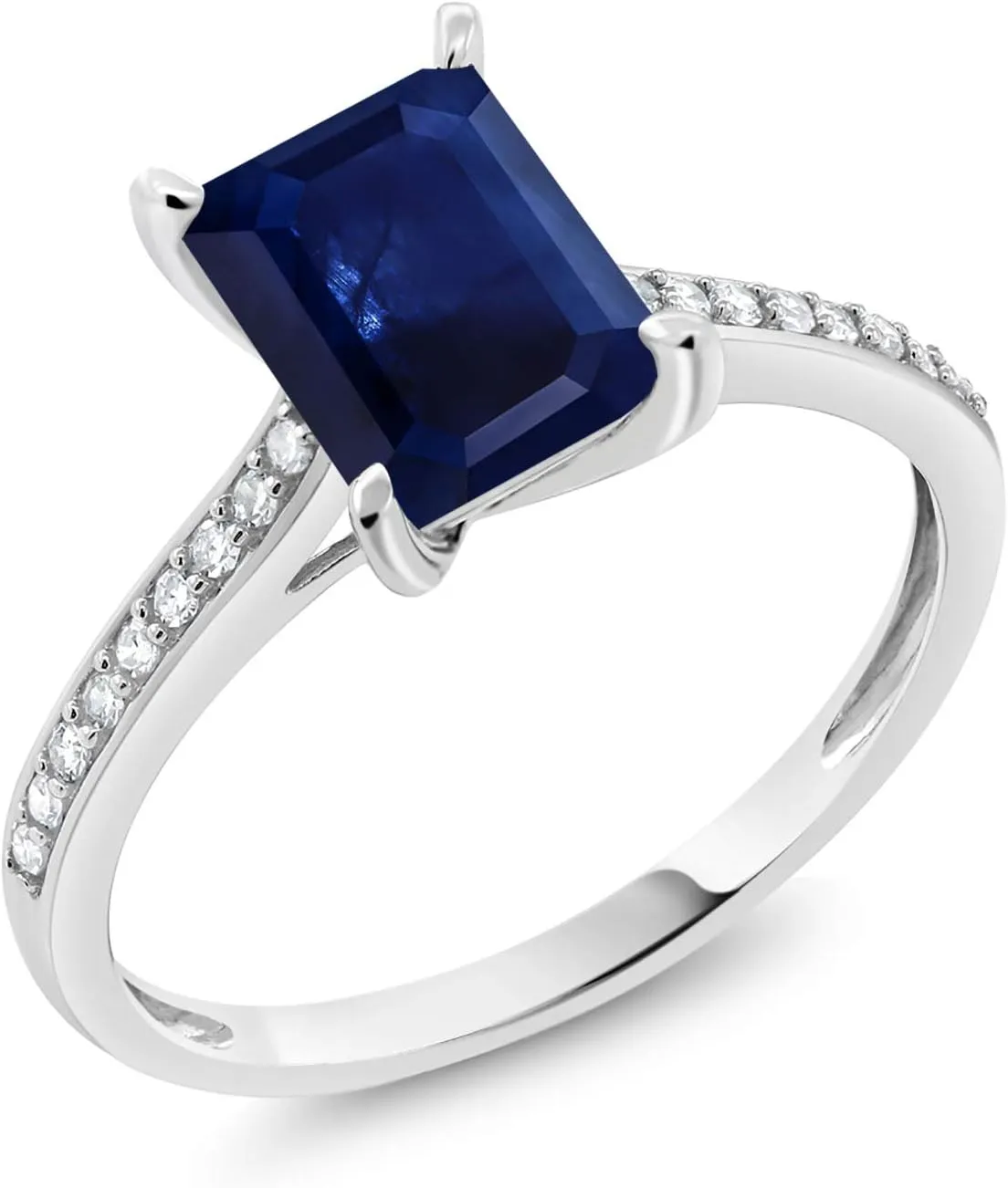 Gem Stone King 10K White Gold Emerald Cut 8X6MM Gemstone Birthstone and White Diamond Engagement Ring | Wedding Anniversary Promise Gold Ring For Women | Available In Size 5-9