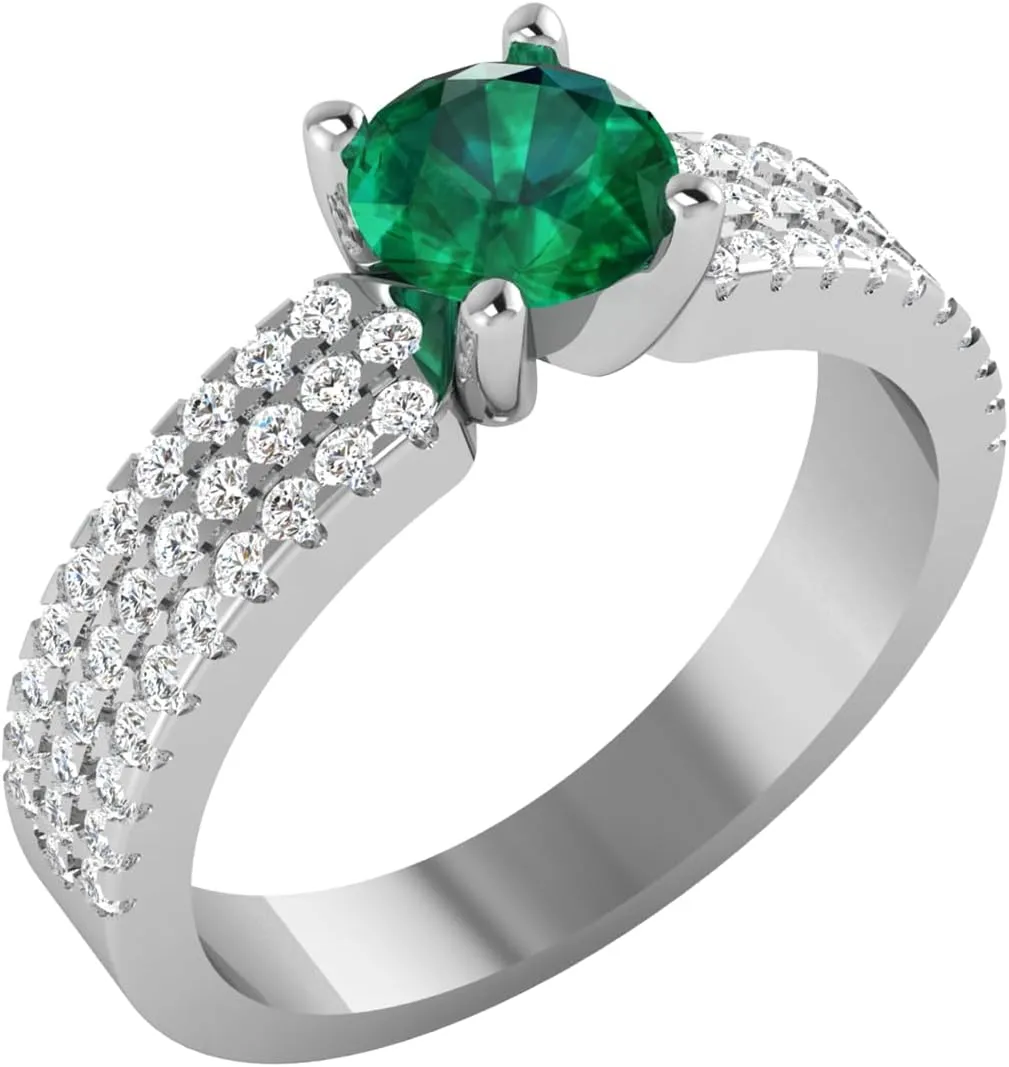 GEMHUB 1.32 Ct Round Cut Lab Created Grade AA Green Emerald Solitaire with Accents Couples Promise Ring 14k Rose Gold Size 4 5 39
