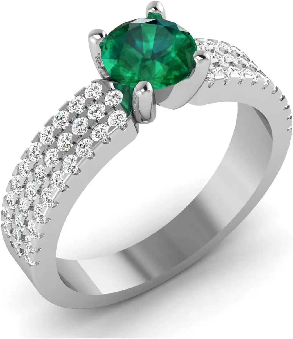 GEMHUB 1.32 Ct Round Cut Lab Created Grade AA Green Emerald Solitaire with Accents Couples Promise Ring 14k Rose Gold Size 4 5 39