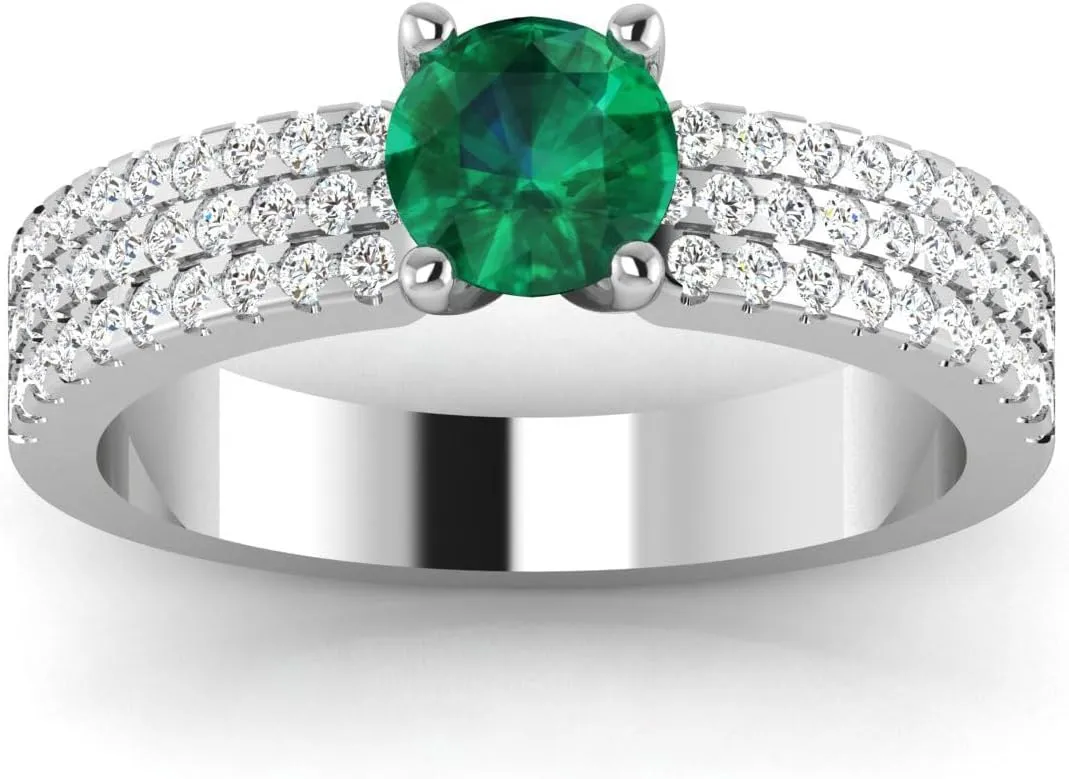 GEMHUB 1.32 Ct Round Cut Lab Created Grade AA Green Emerald Solitaire with Accents Couples Promise Ring 14k Rose Gold Size 4 5 39