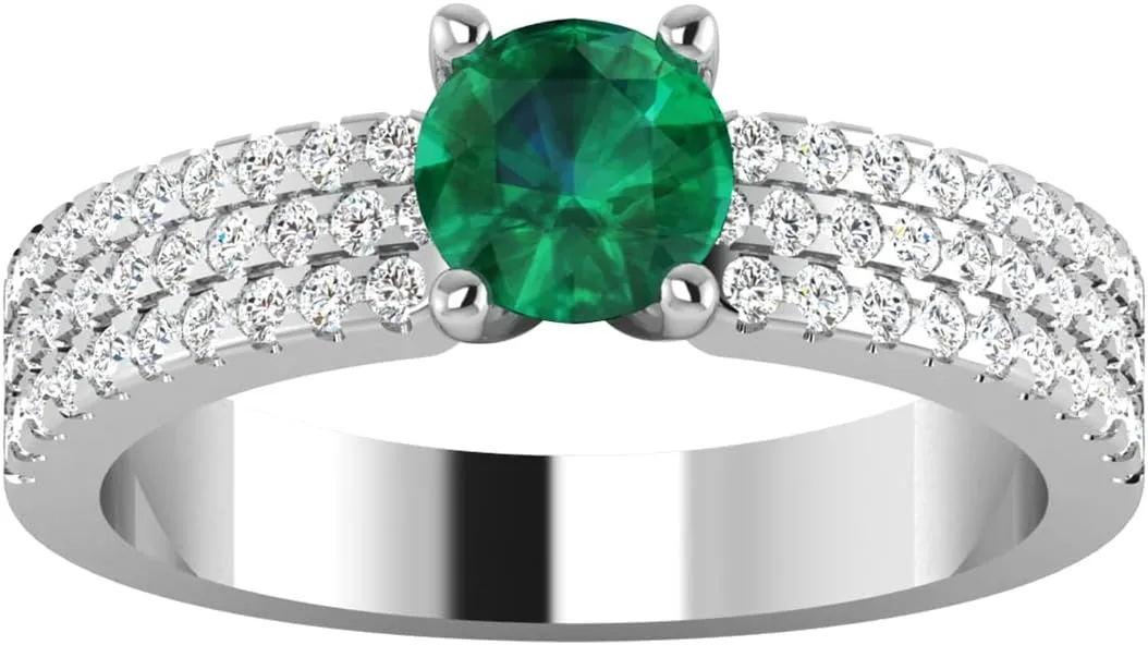 GEMHUB 1.32 Ct Round Cut Lab Created Grade AA Green Emerald Solitaire with Accents Couples Promise Ring 14k Rose Gold Size 4 5 39