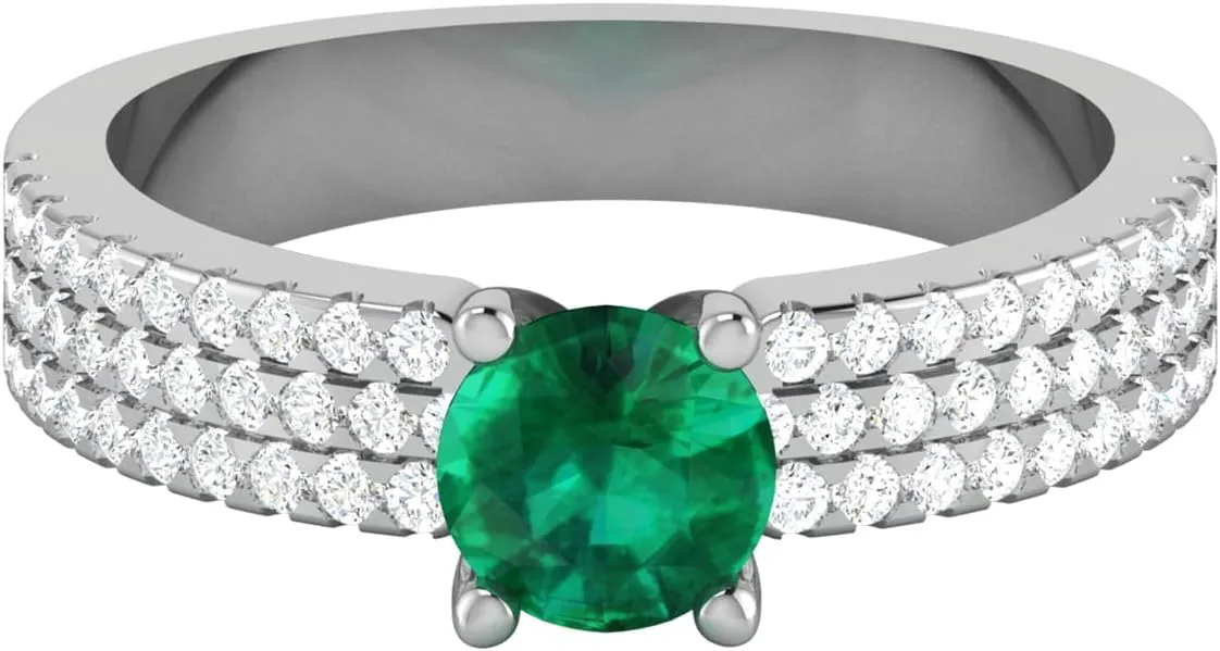 GEMHUB 1.32 Ct Round Cut Lab Created Grade AA Green Emerald Solitaire with Accents Couples Promise Ring 14k Rose Gold Size 4 5 39