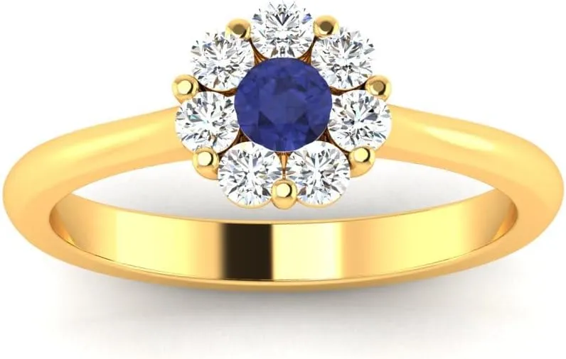 GEMHUB Couples Promise Ring Lab Created Grade AA Blue Sapphire Round Shape Halo Style 0.44 Carat 14k Yellow Gold Size 4 5 116