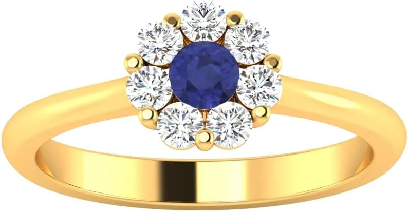 GEMHUB Couples Promise Ring Lab Created Grade AA Blue Sapphire Round Shape Halo Style 0.44 Carat 14k Yellow Gold Size 4 5 116