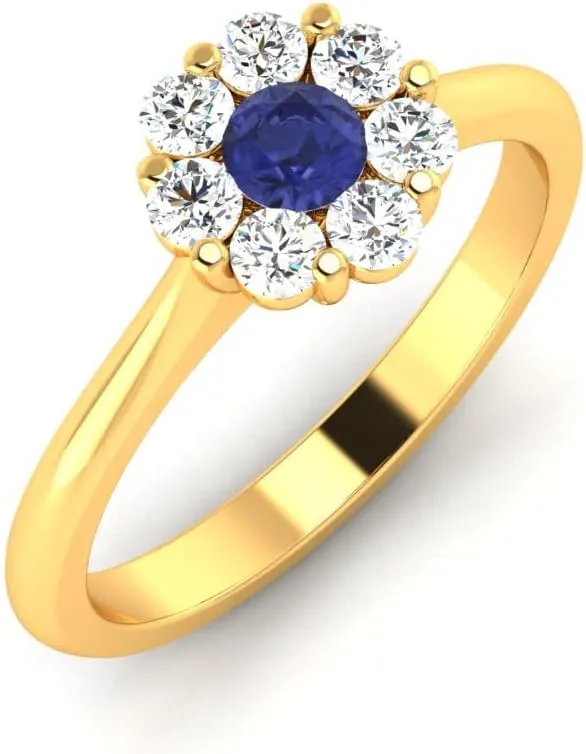 GEMHUB Couples Promise Ring Lab Created Grade AA Blue Sapphire Round Shape Halo Style 0.44 Carat 14k Yellow Gold Size 4 5 116
