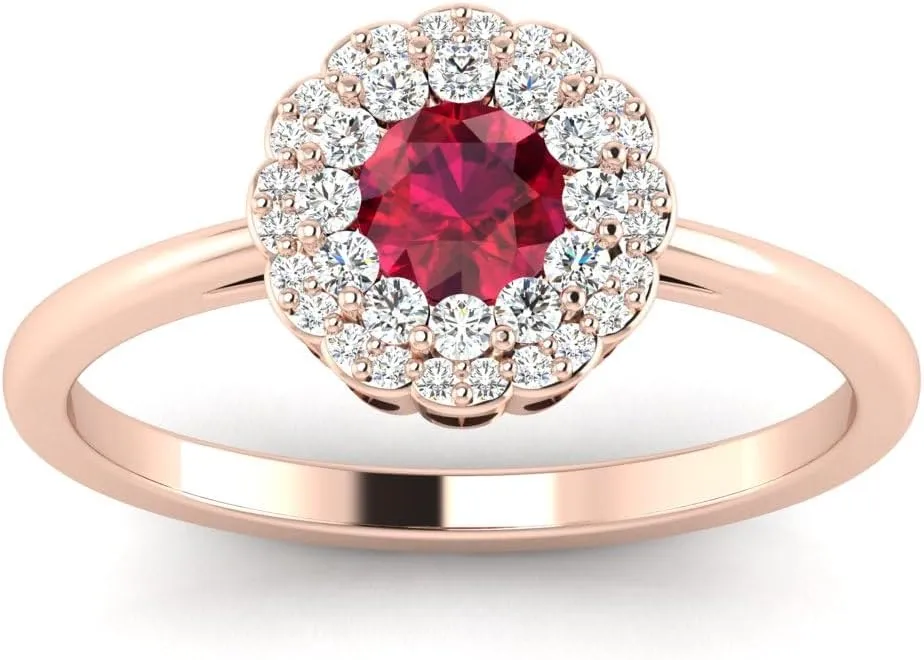 GEMHUB Couples Promise Ring Rose Gold 14k 0.63 CARAT Round Double Halo Red Ruby Grade AA Lab Created Size 4 5 94