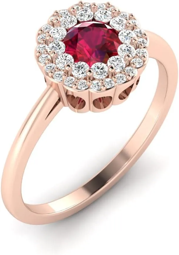 GEMHUB Couples Promise Ring Rose Gold 14k 0.63 CARAT Round Double Halo Red Ruby Grade AA Lab Created Size 4 5 94