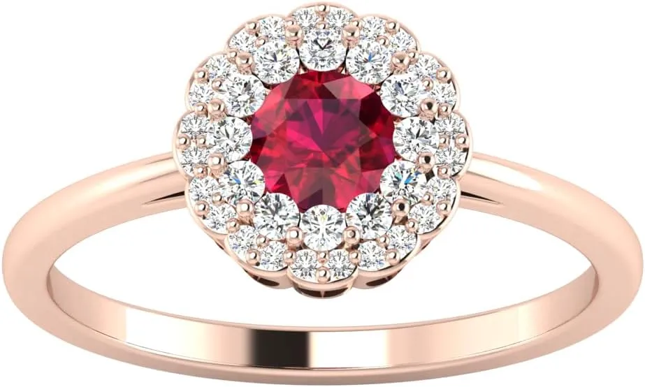 GEMHUB Couples Promise Ring Rose Gold 14k 0.63 CARAT Round Double Halo Red Ruby Grade AA Lab Created Size 4 5 94