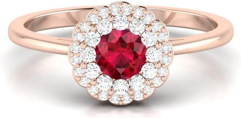 GEMHUB Couples Promise Ring Rose Gold 14k 0.63 CARAT Round Double Halo Red Ruby Grade AA Lab Created Size 4 5 94