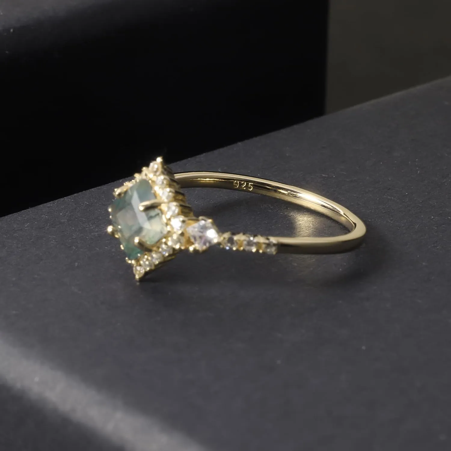 Gem's Beauty Moss Agate Rings 14k Gold Engagement Rings Women in 925 Sterling Silver Rings